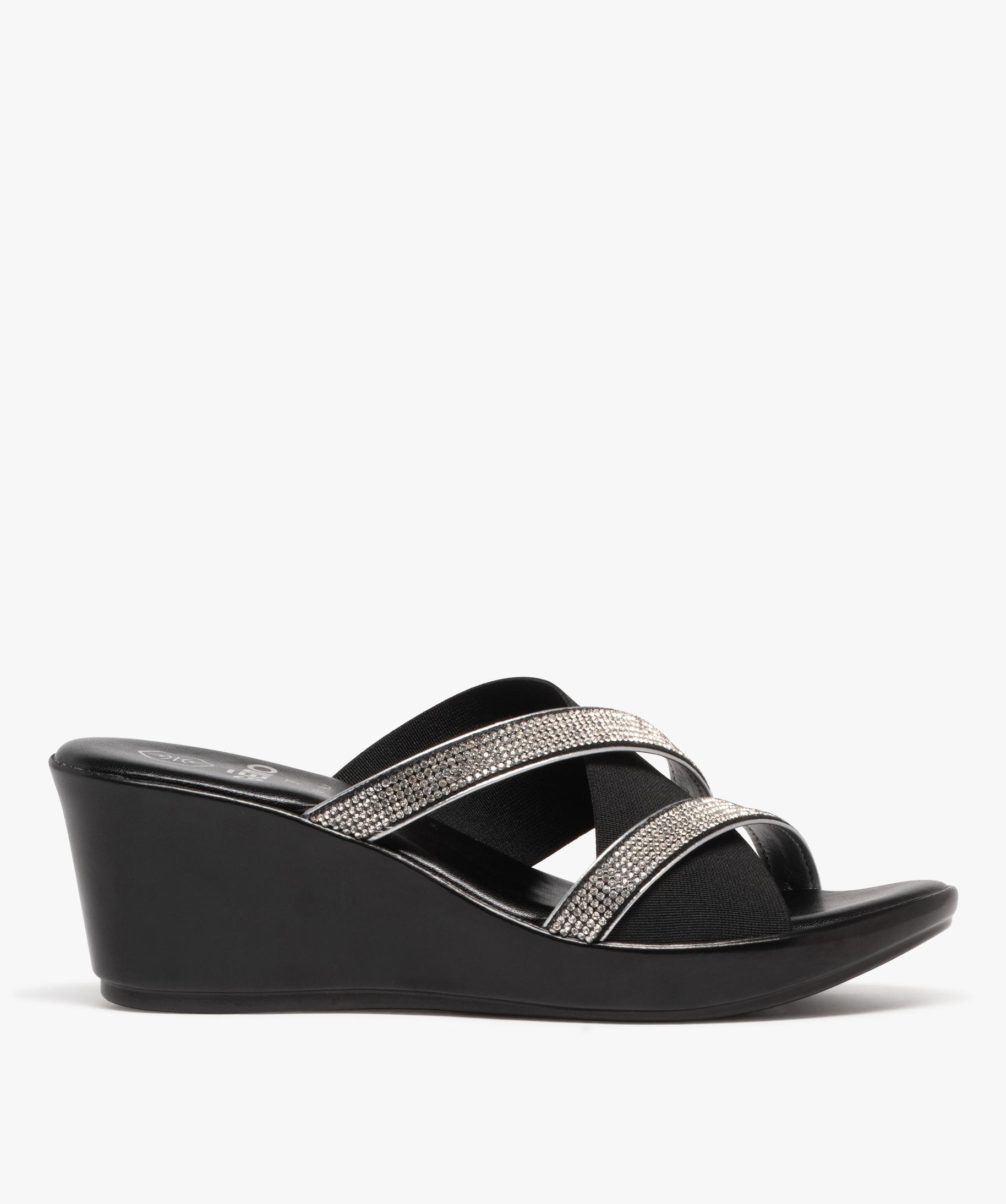 Mules femme a talon compense avec large bride elastique e. noir GEMO