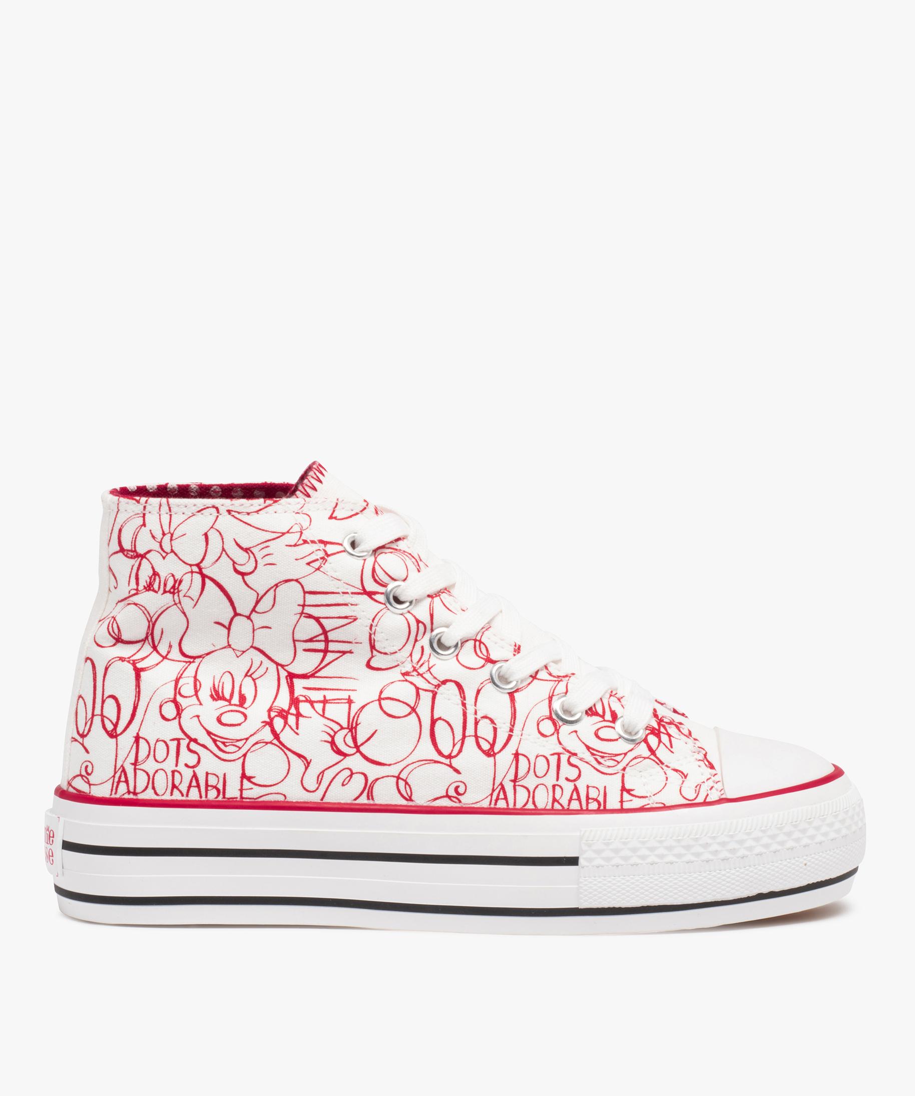 Baskets femme semi montantes en toile Minnie Mouse blanc GEMO