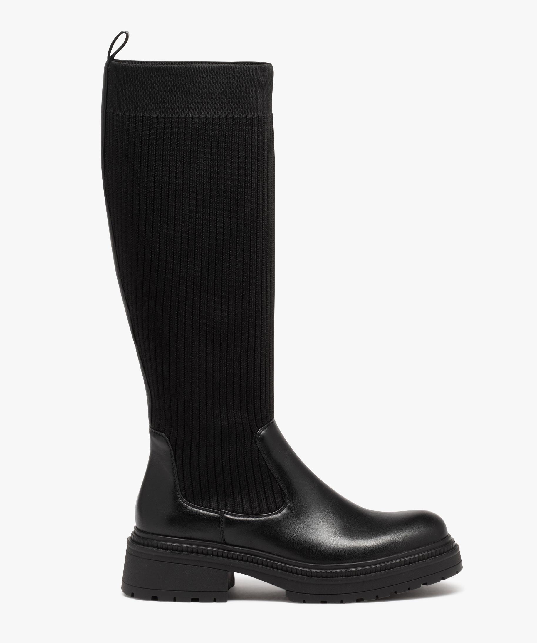 Bottes femme unies effet chaussettes a semelle crantee noir GEMO
