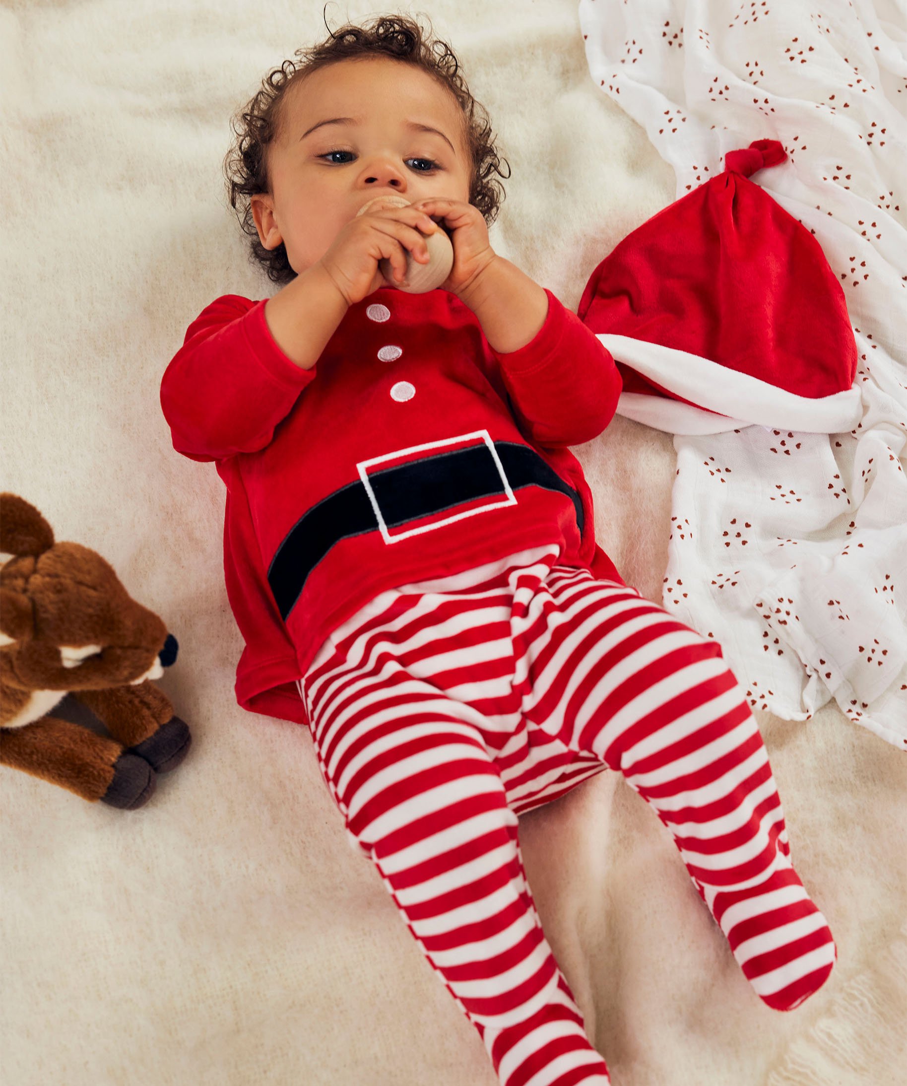 Pyjama de Noël bébé garçon en velours - Rouge pavot