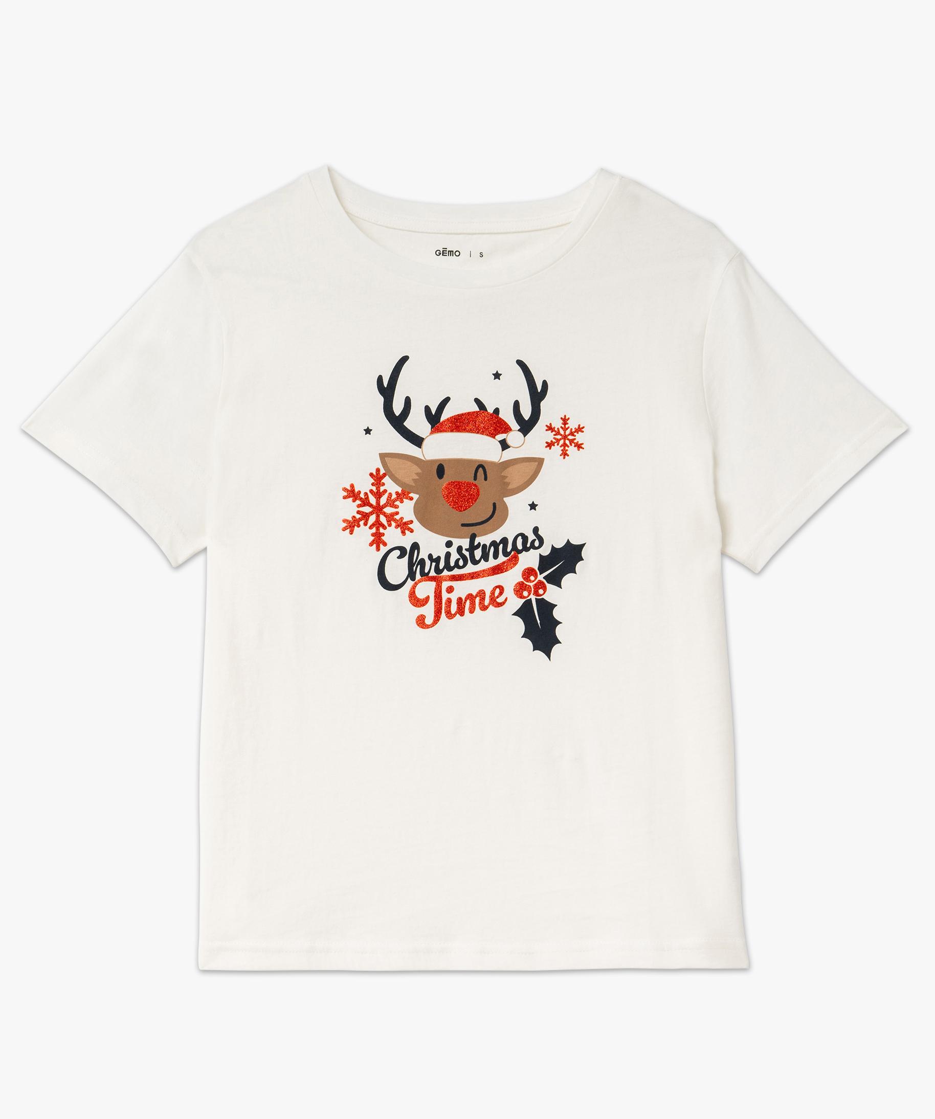T-shirt De Noël Pour Femme Manches Courtes - Imprimé Bonhomme De Neige Et Motifs Festifs - Col Rond Décontracté