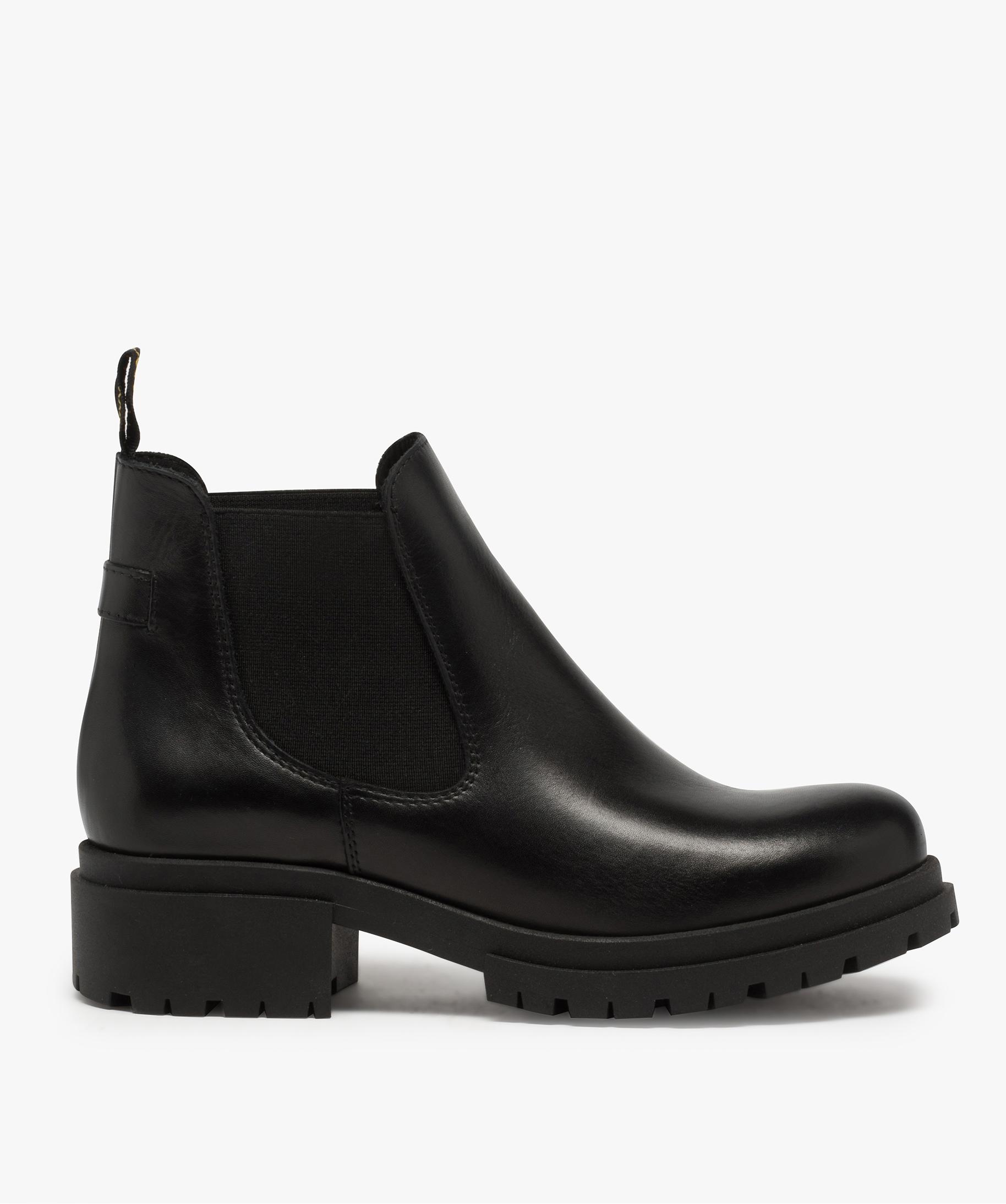 Boots femme style chelsea unis talon carr et semelle cr noir