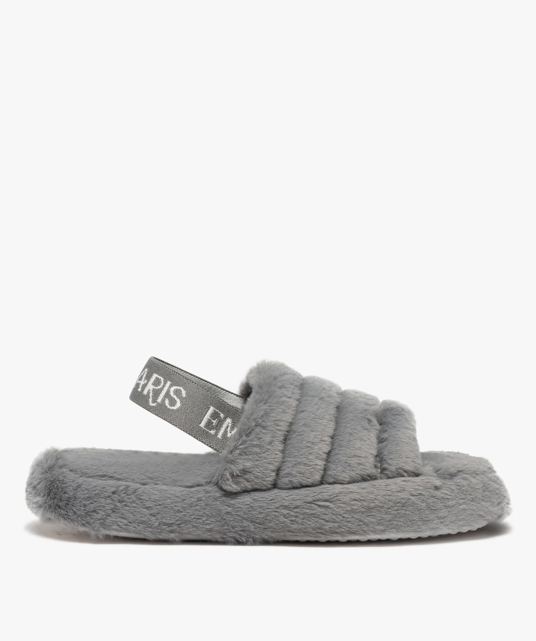 Chaussons femme claquettes duveteuses Emily in Paris gris GEMO
