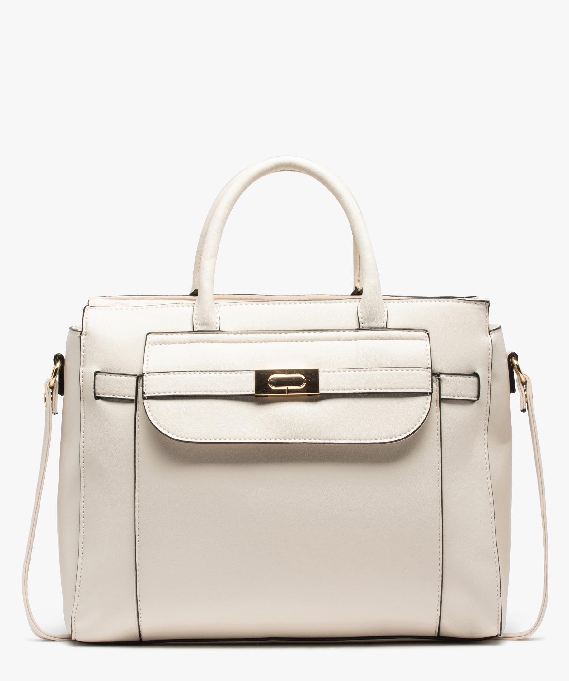 Sac femme port?� main avec rabat fantaisie beige | GEMO