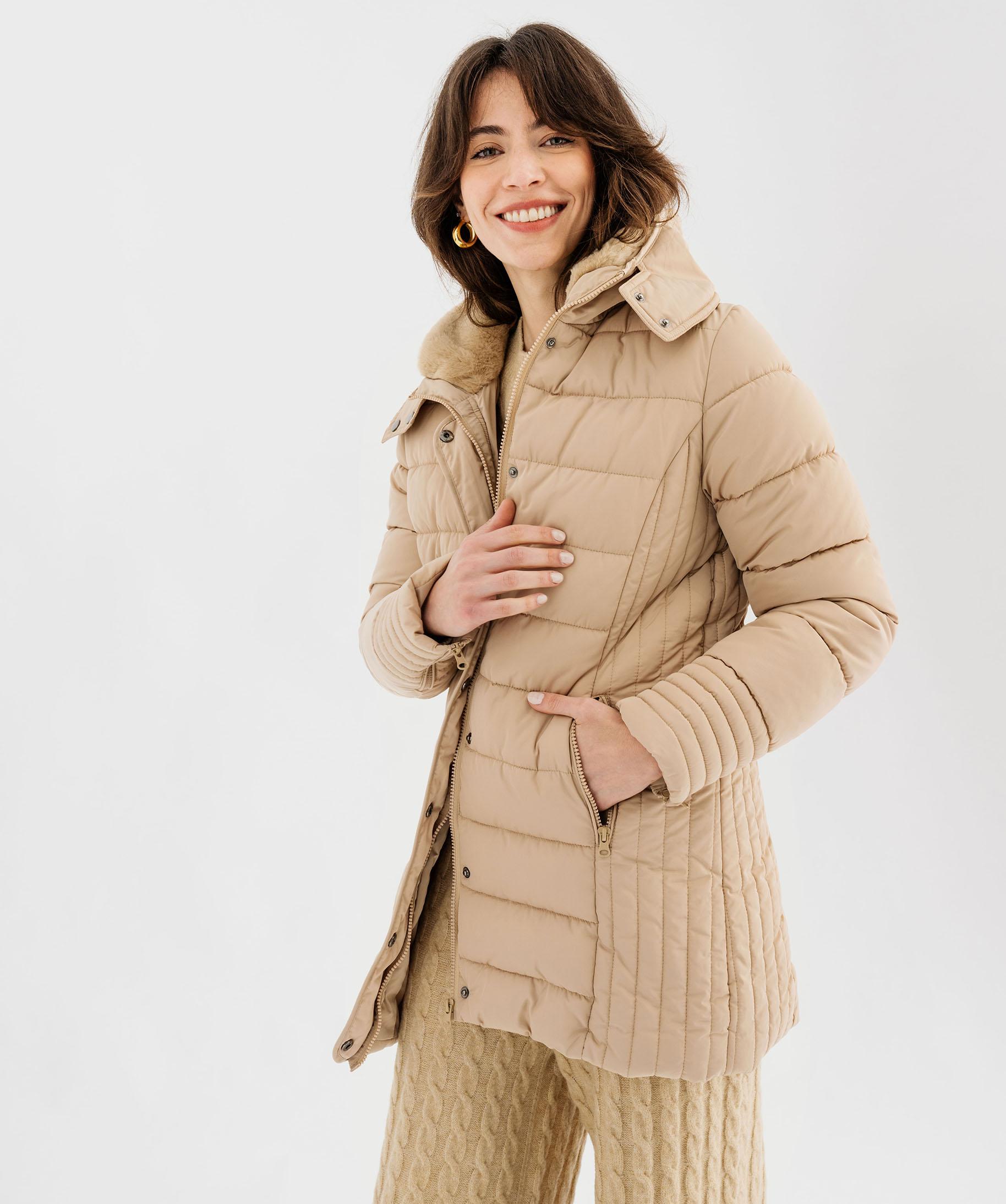 Manteau matelassé avec col montant doublé femme beige | GEMO