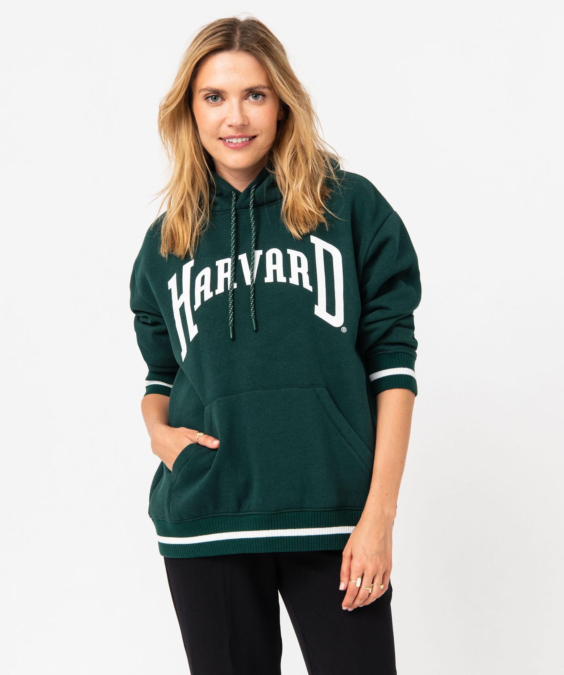 Sweat a capuche avec inscription femme Harvard vert GEMO