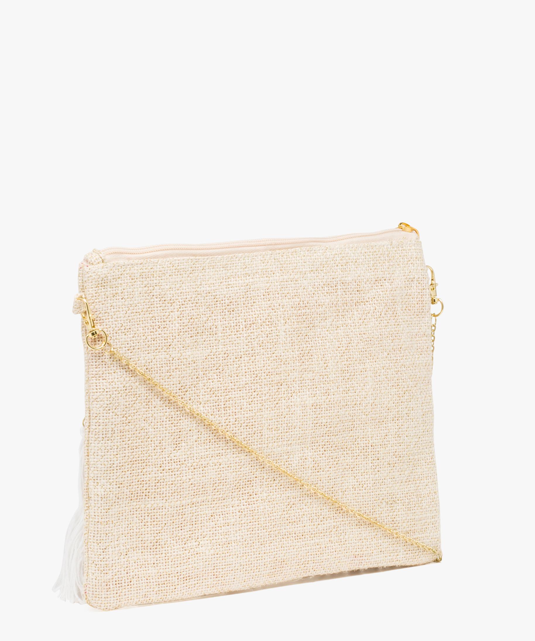 Sac pochette femme en toile doree ornee de coquillages