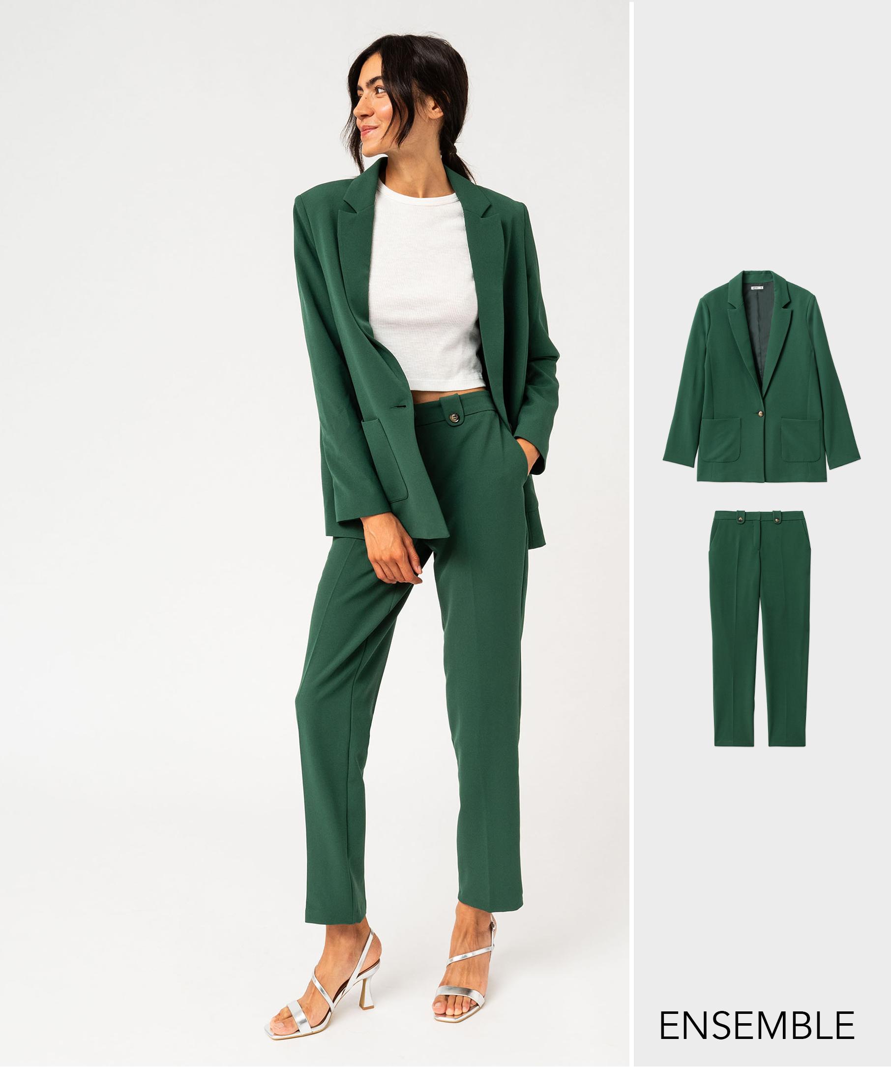 Ensemble tailleur pantalon vert pour femme