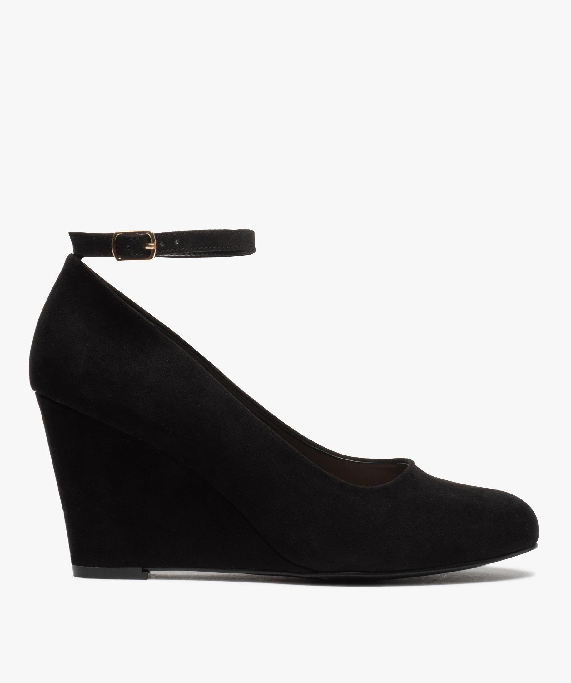 Escarpins femme a talon compense dessus suedine unie noir GEMO