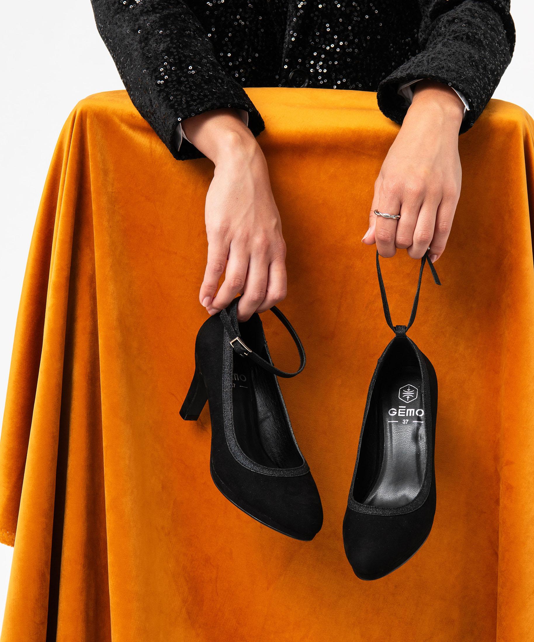 Escarpins femme unis en suedine zebree et scintillante noir GEMO