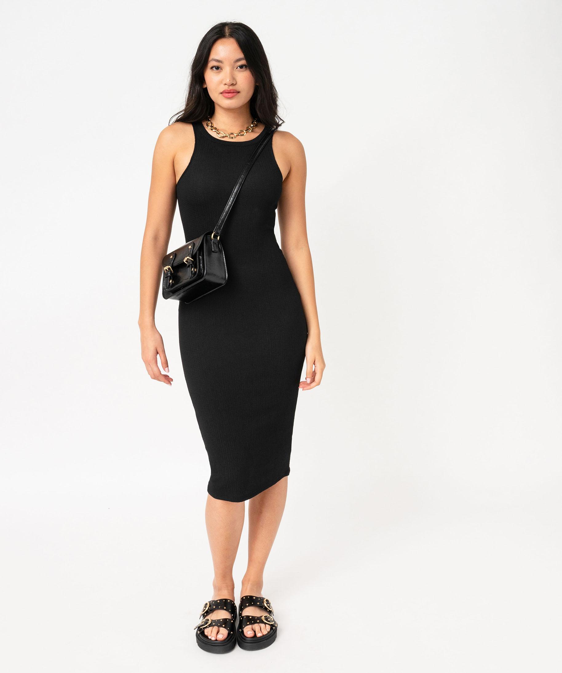 Robe longue sans manches en maille gaufree femme noir GEMO