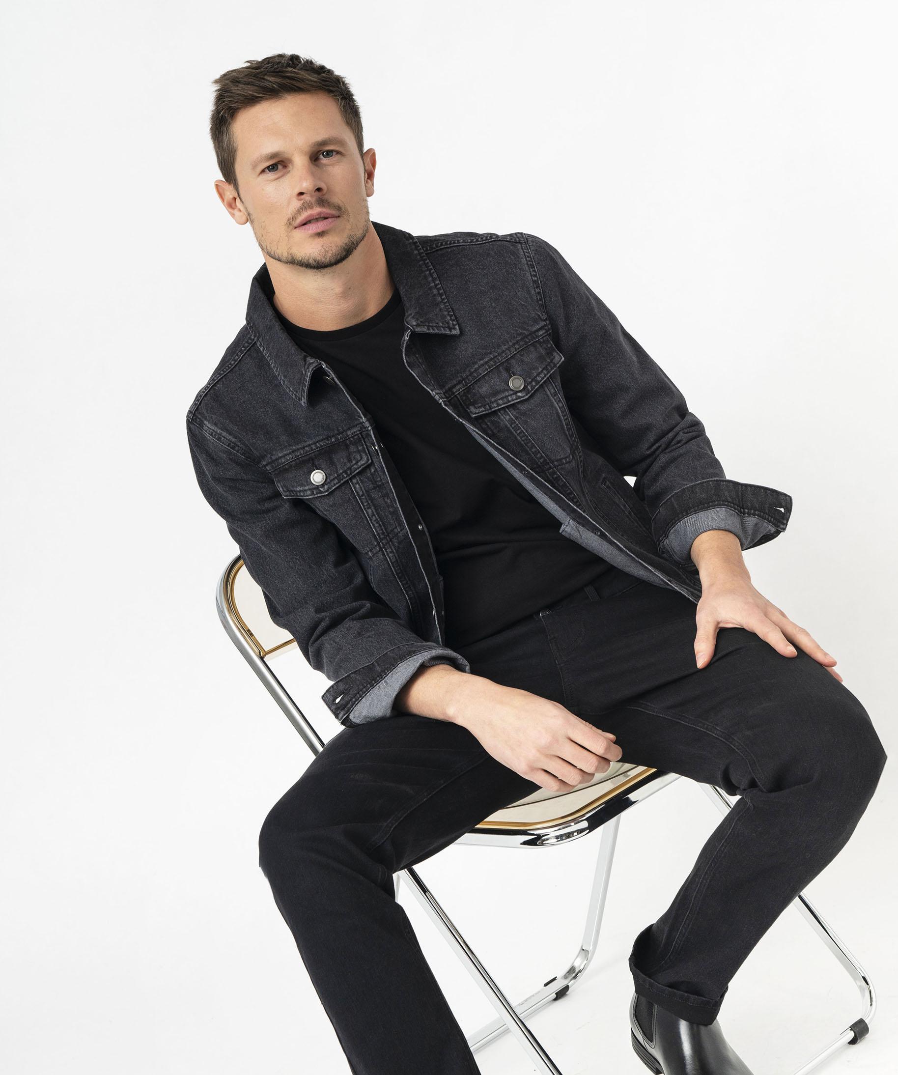 Veste en jean coupe droite homme noir GEMO