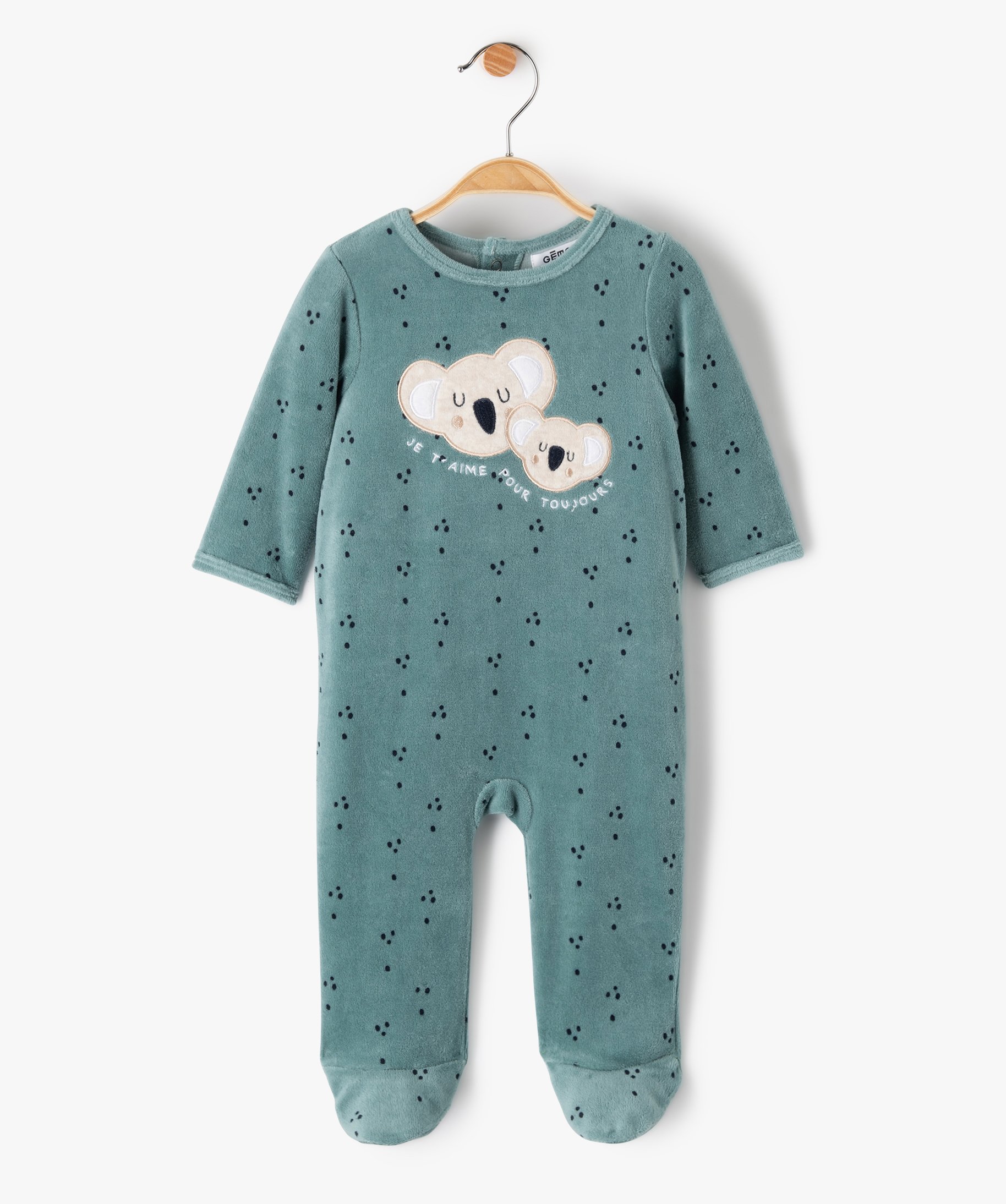 Pyjama bébé en velours à motif koala sur le buste