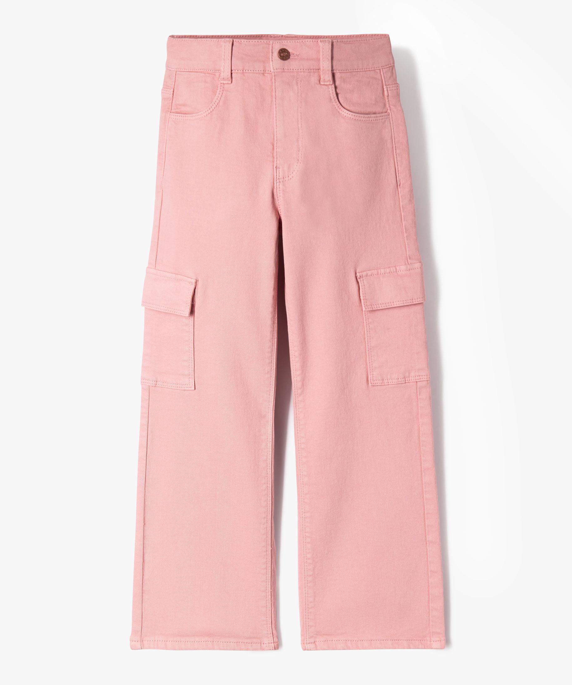 Pantalon cargo straight a taille ajustable fille rose GEMO