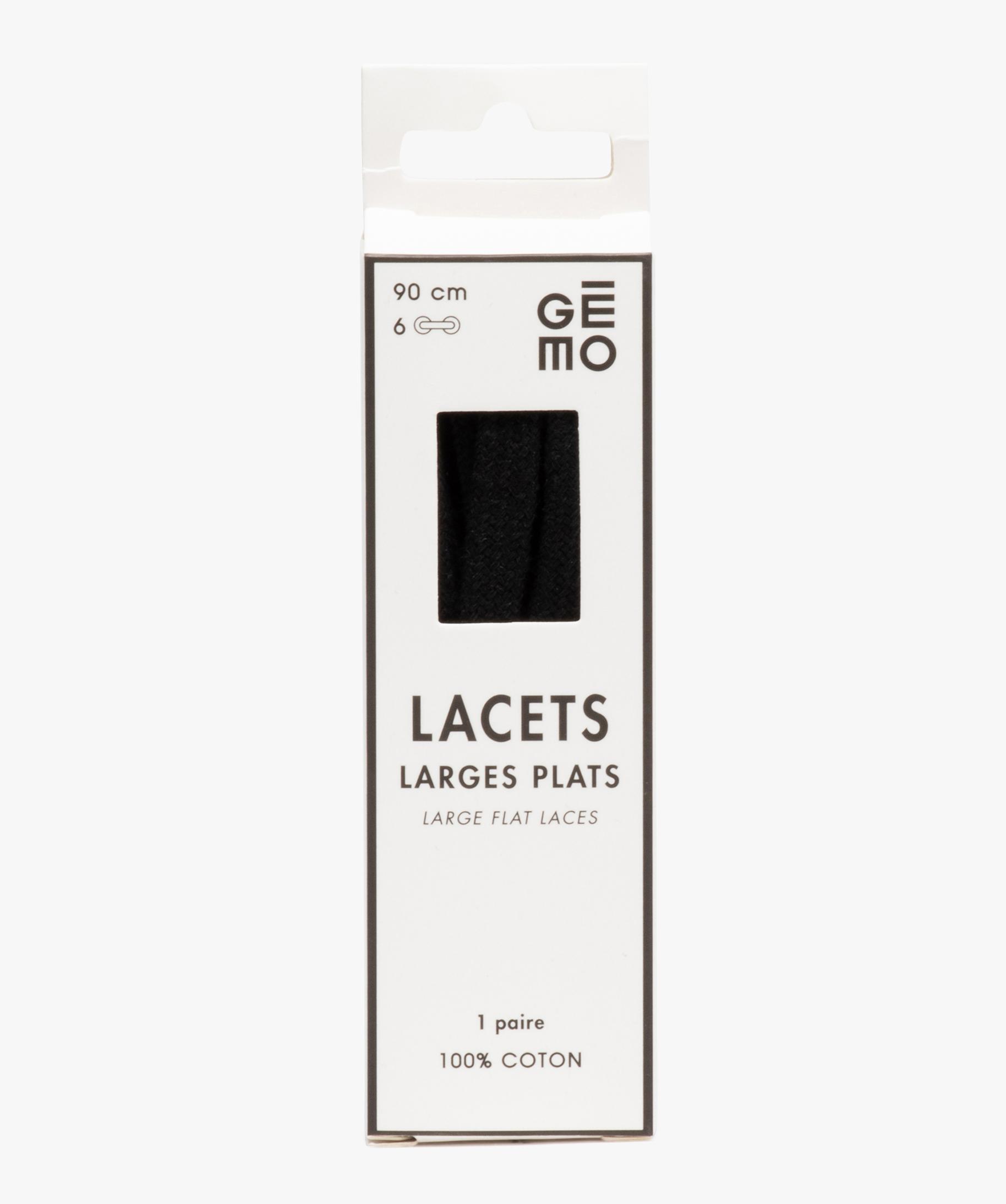Lacets plats larges unis 90 cm lot de 2 noir GEMO