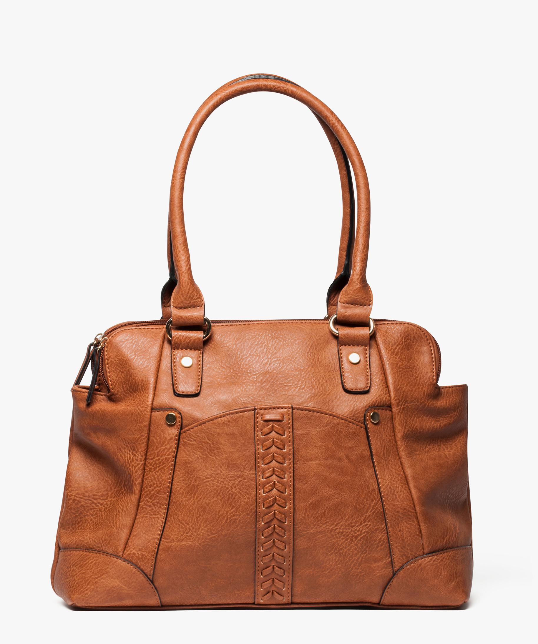 Sac Main Femme En Cuir Synth tique Uni Avec Motif Tress Marron Vif 