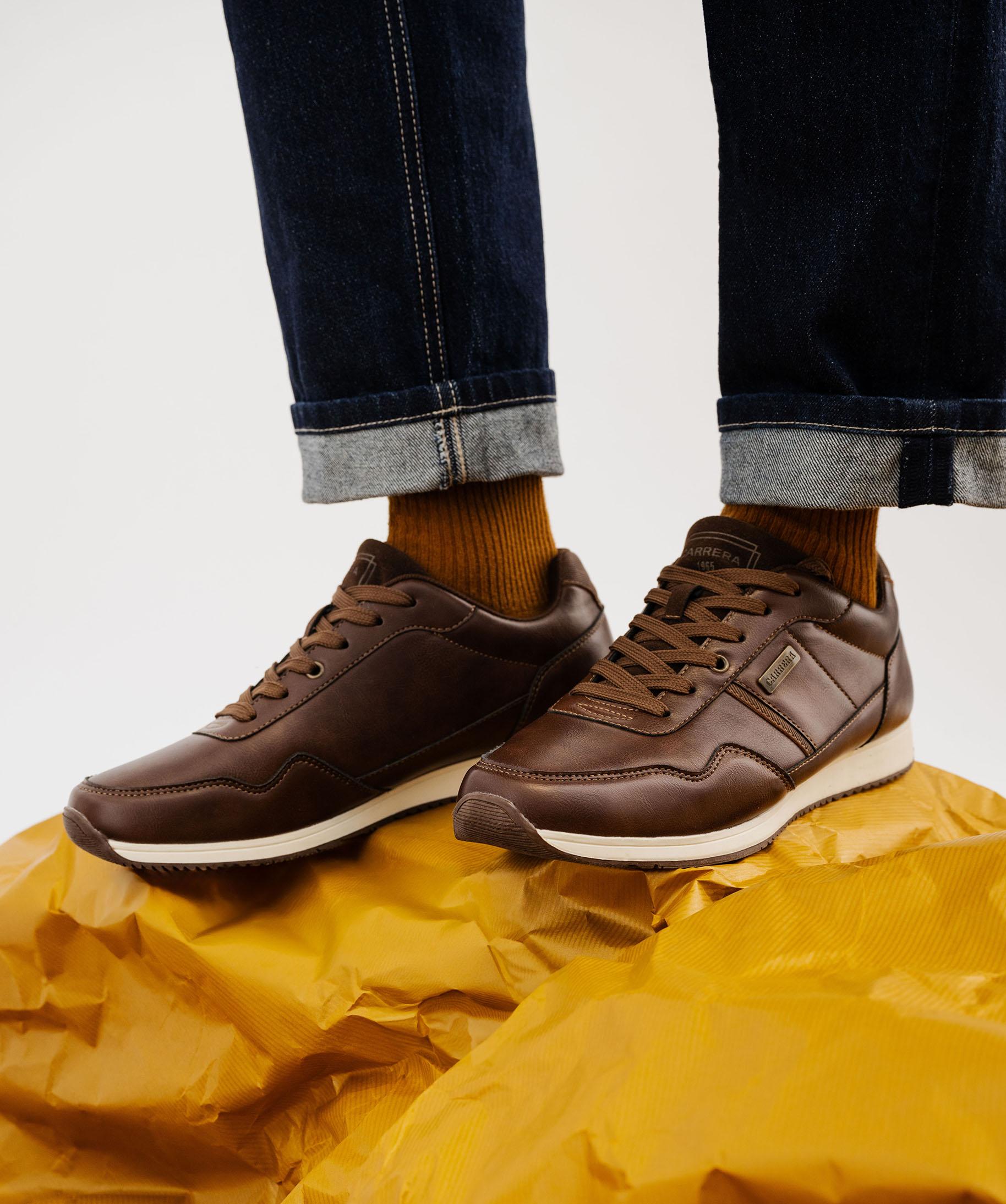 Baskets De Ville Lacets Aspect Cuir Homme Carrera Marron Fonce GEMO
