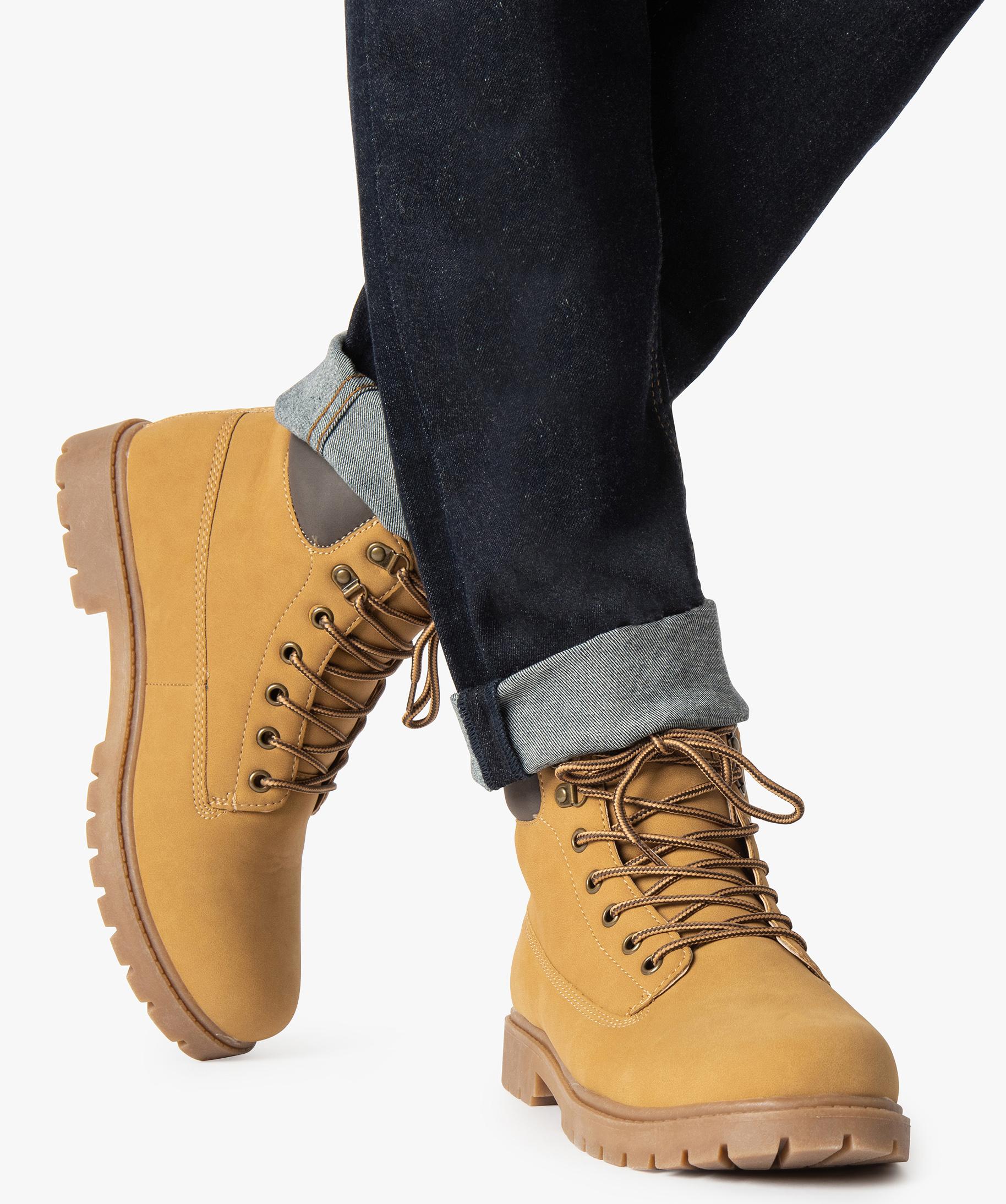 Boots homme a semelle crantee et lacets Les Supaires marron GEMO