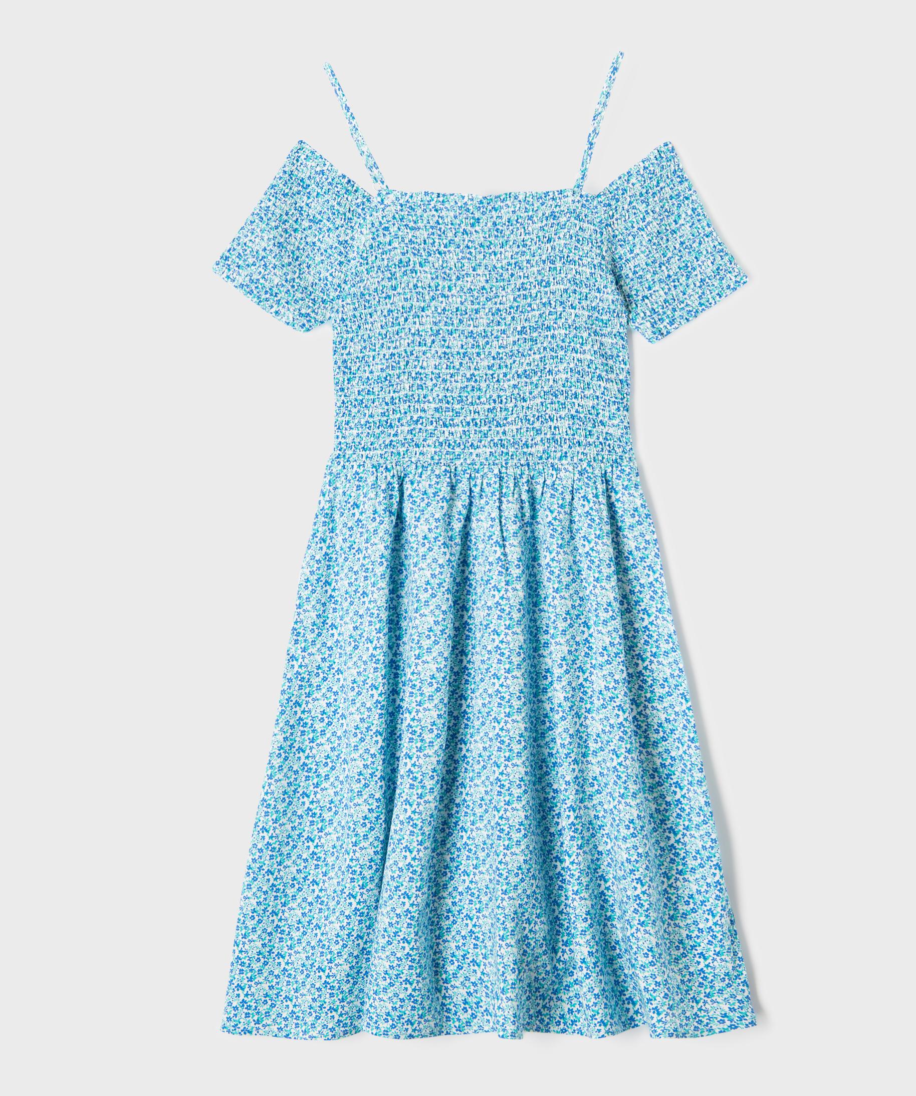 Robe Fille Castles & Crowns Aqua Pois Blancs – Smockée, Soleil, Coton, Taille 7-8 Ans