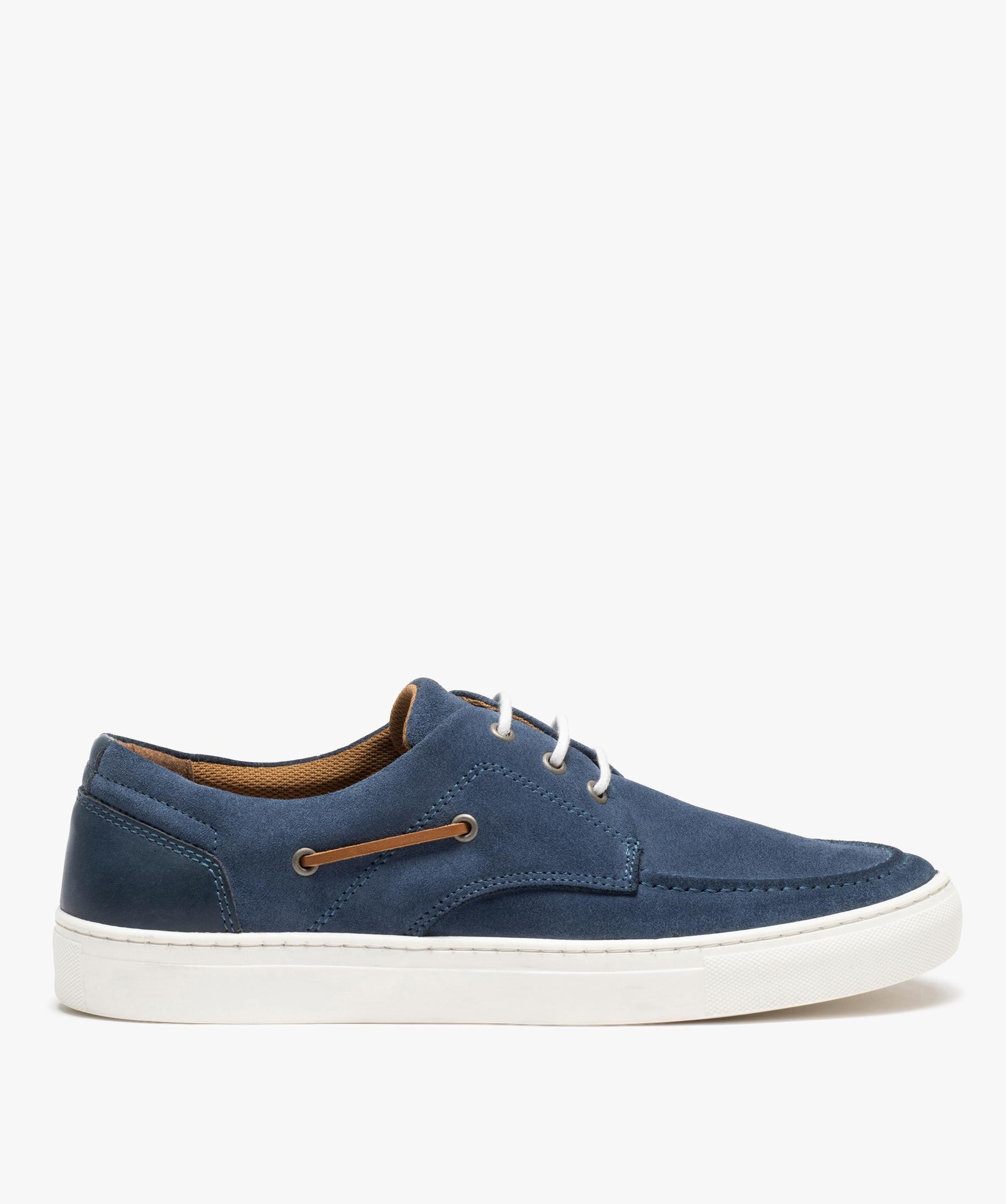 Chaussures bateau homme dessus en cuir uni semelle contra