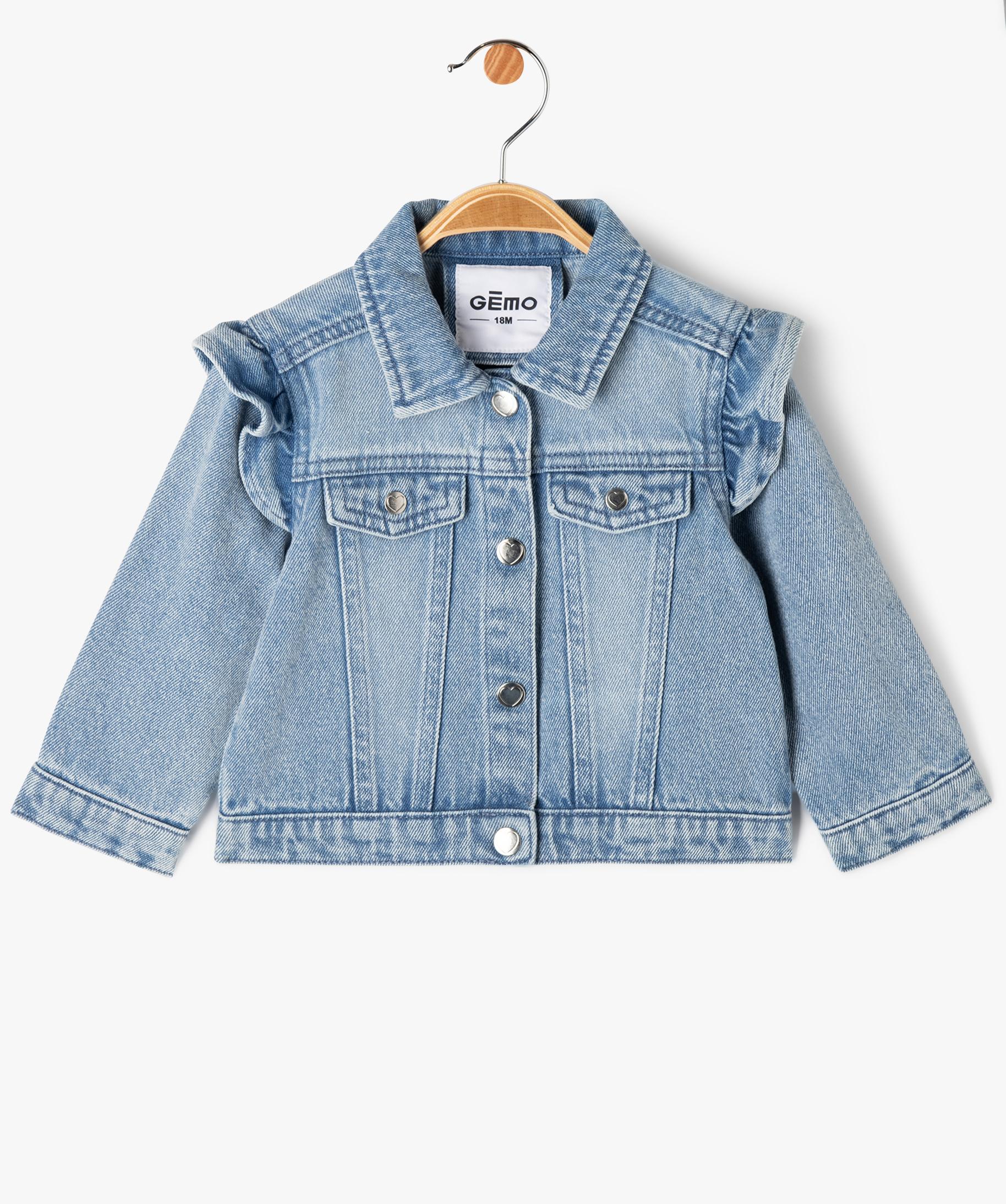 Veste en jean avec volants sur les epaules bebe fille bleu GEMO