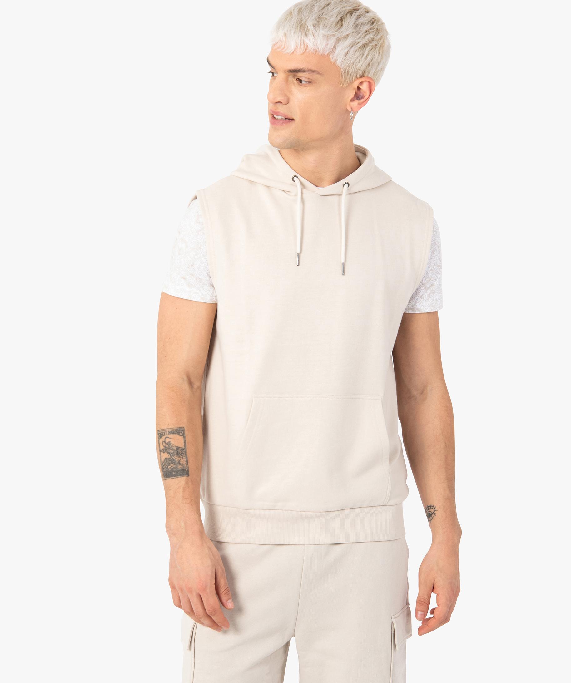 Sweat homme a capuche sans manches blanc GEMO