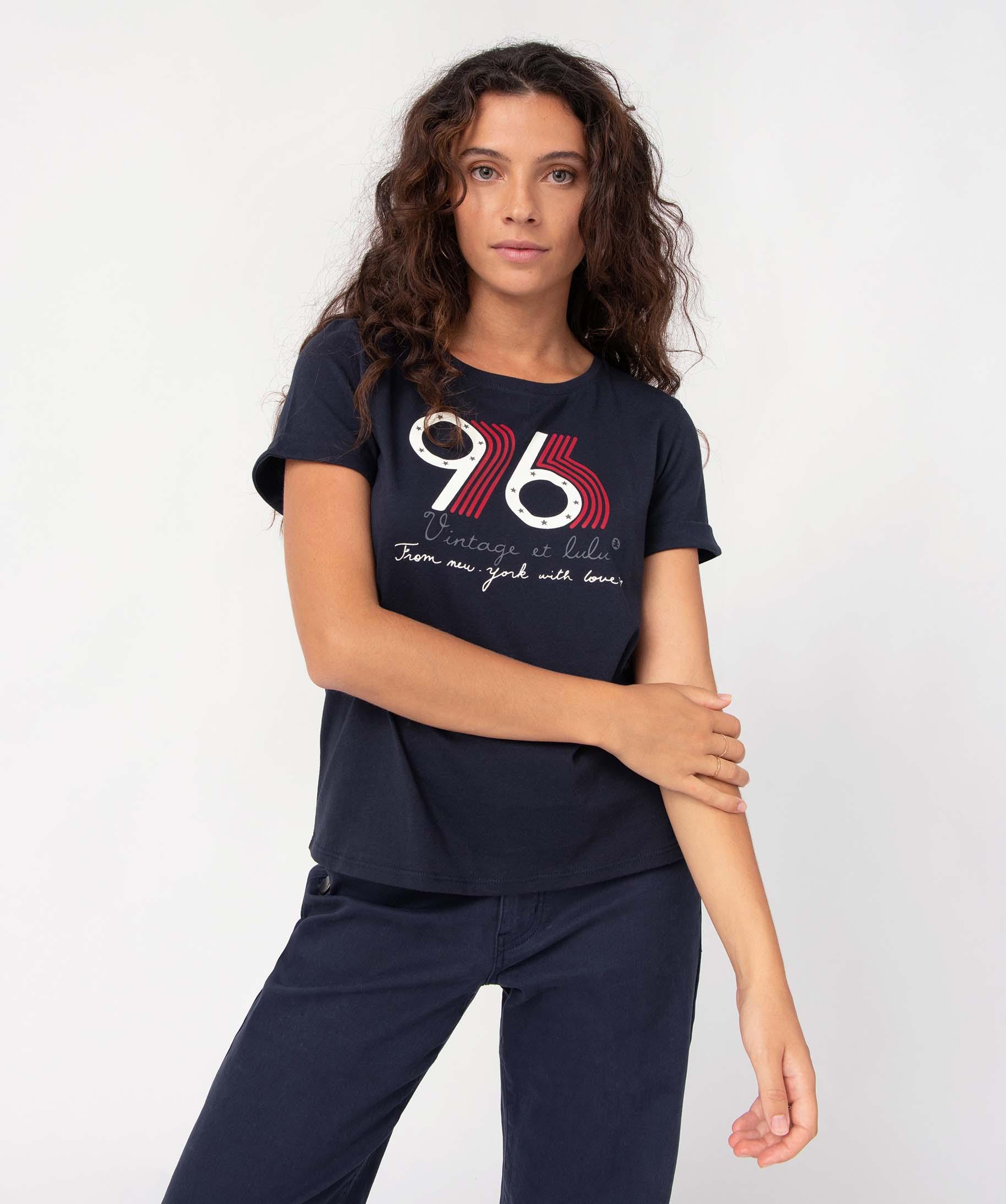 Tee-shirt Femme Hollywood Gris, Lettres Bleues – Taille L, 100% Coton – Neuf Sans étiquettes