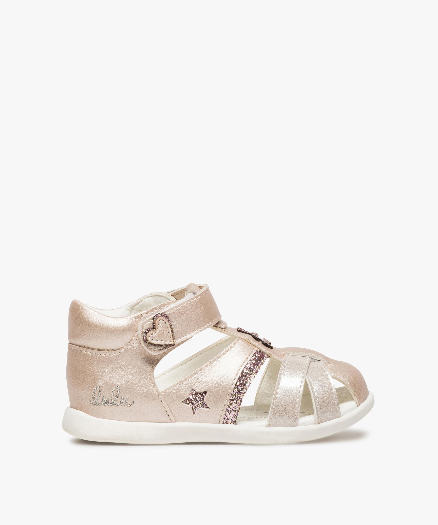 Sandales bebe fille pailletees a scratch Lulu Castagnette rose clair GEMO