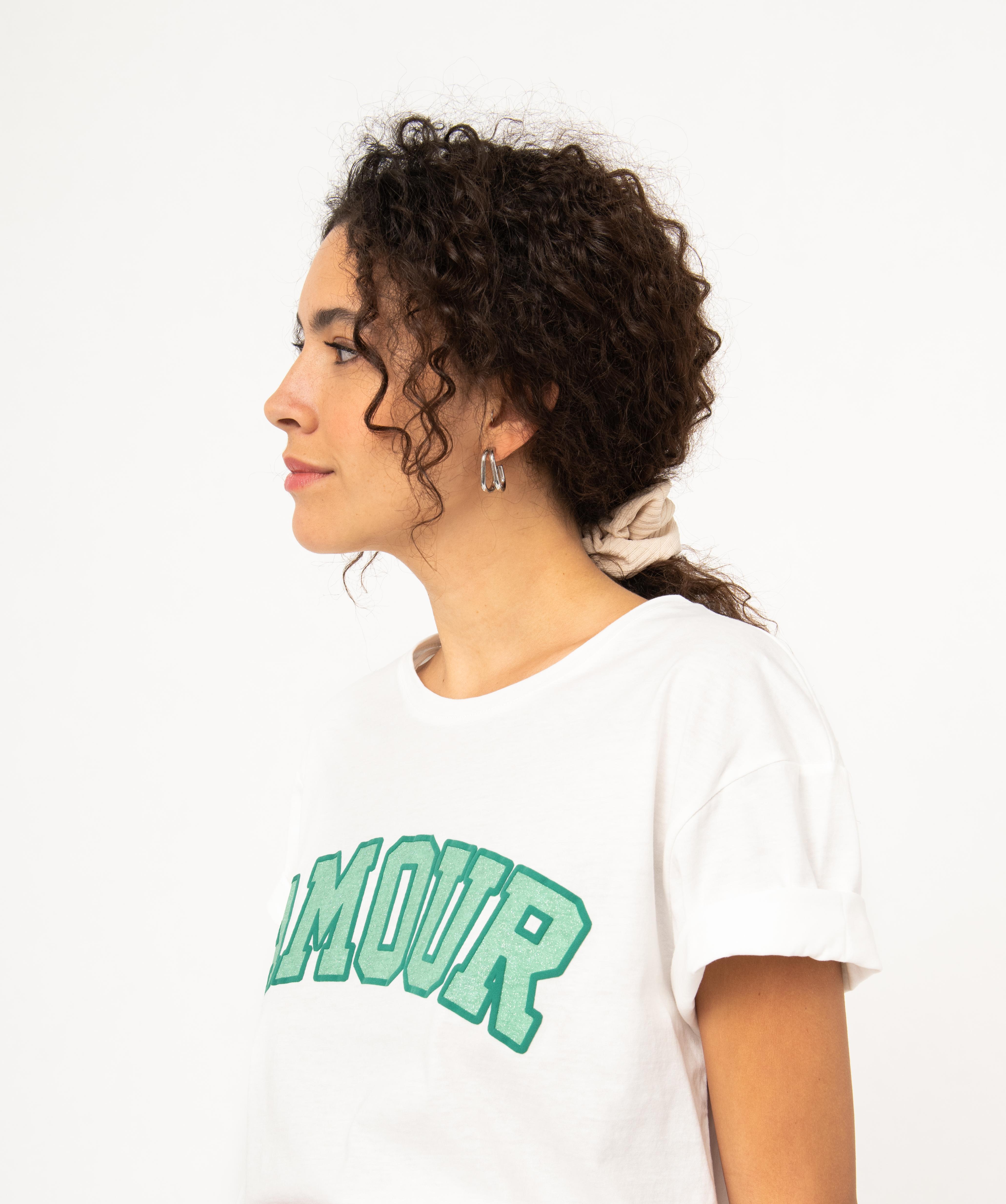 Tee shirt manches courtes avec message paillet femme blanc GEMO