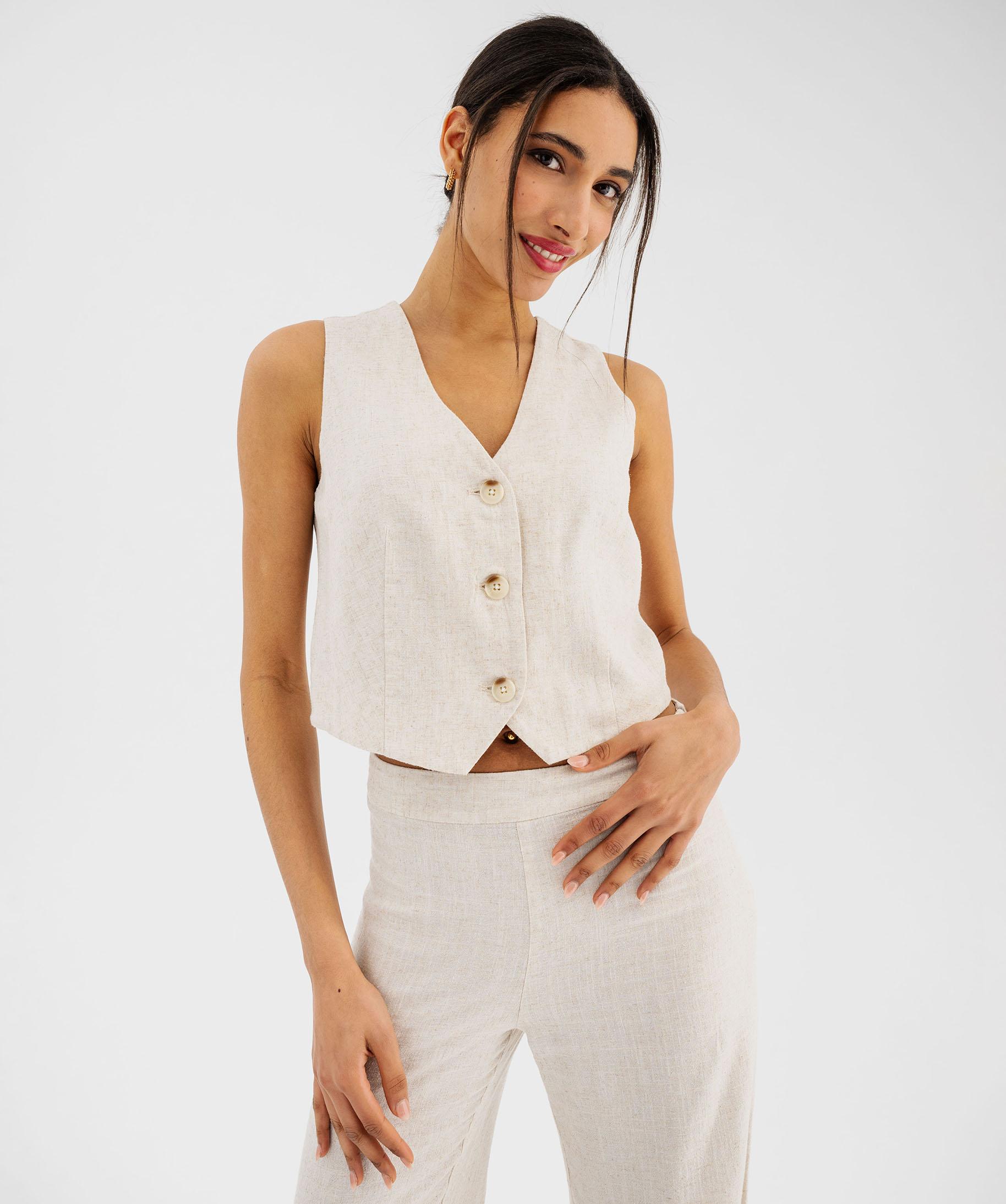 Gilet En Lin Pour Femme OutFyt - Sans Manches, Dos Nageur, Style Vintage Pour Bureau Ou Casual