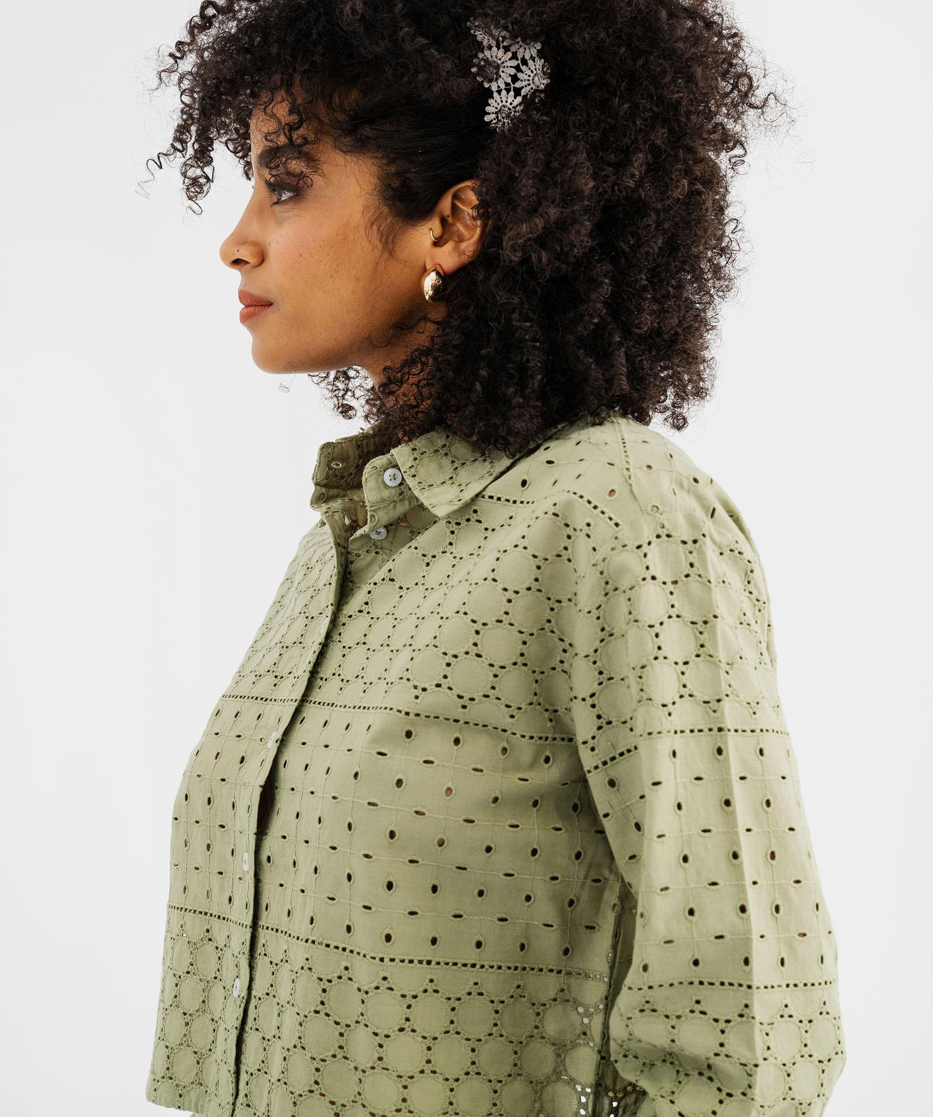 Chemise femme pêche chêne mousse éléments pêche manches