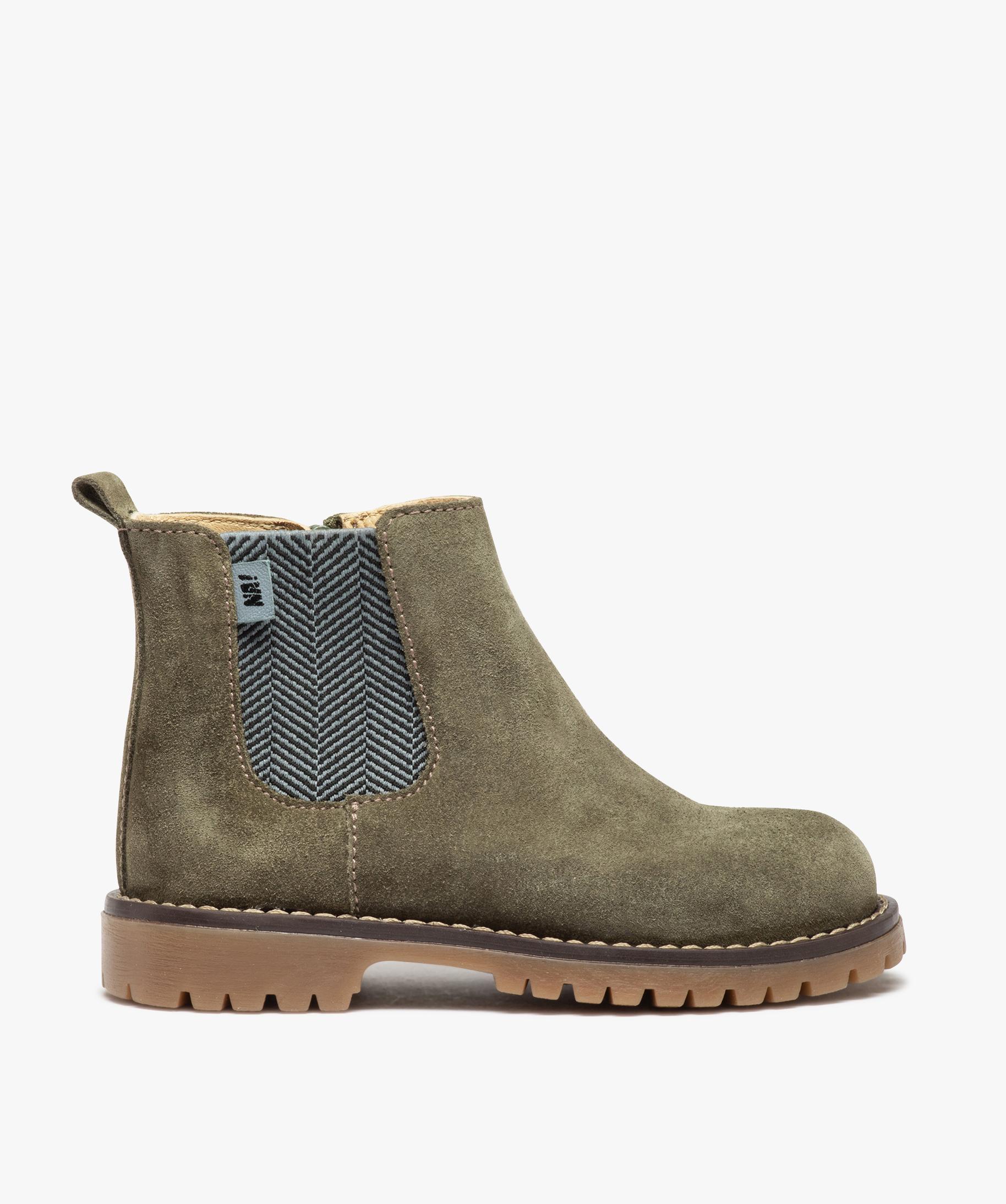 Boots garcon style Chelsea dessus en cuir uni NA kaki GEMO