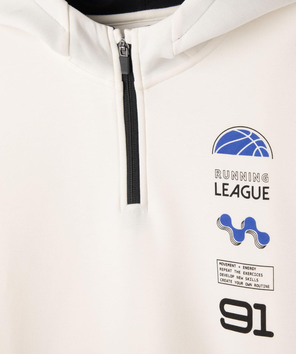 Sweat Garçon Tennis Club Blanc Chiné – Imprimé Sportif Graphique, Col Rond, Manches Rayées, 80% Coton Confort 12 Ans Vertbaudet