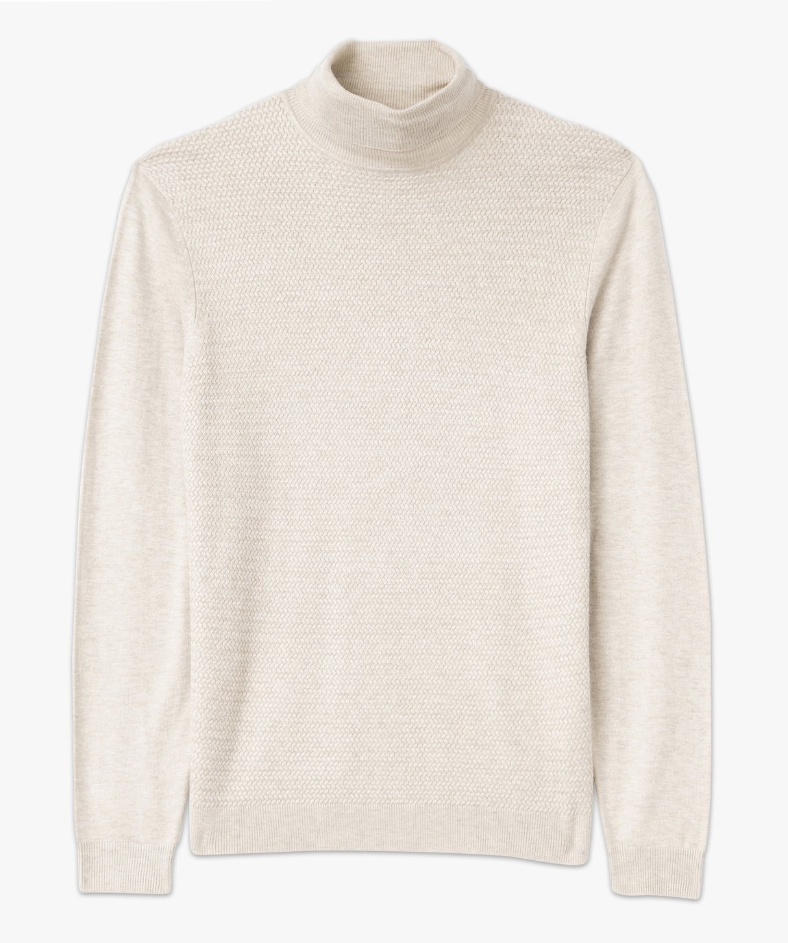 Pull à col roulé en maille fine homme beige clair | GEMO
