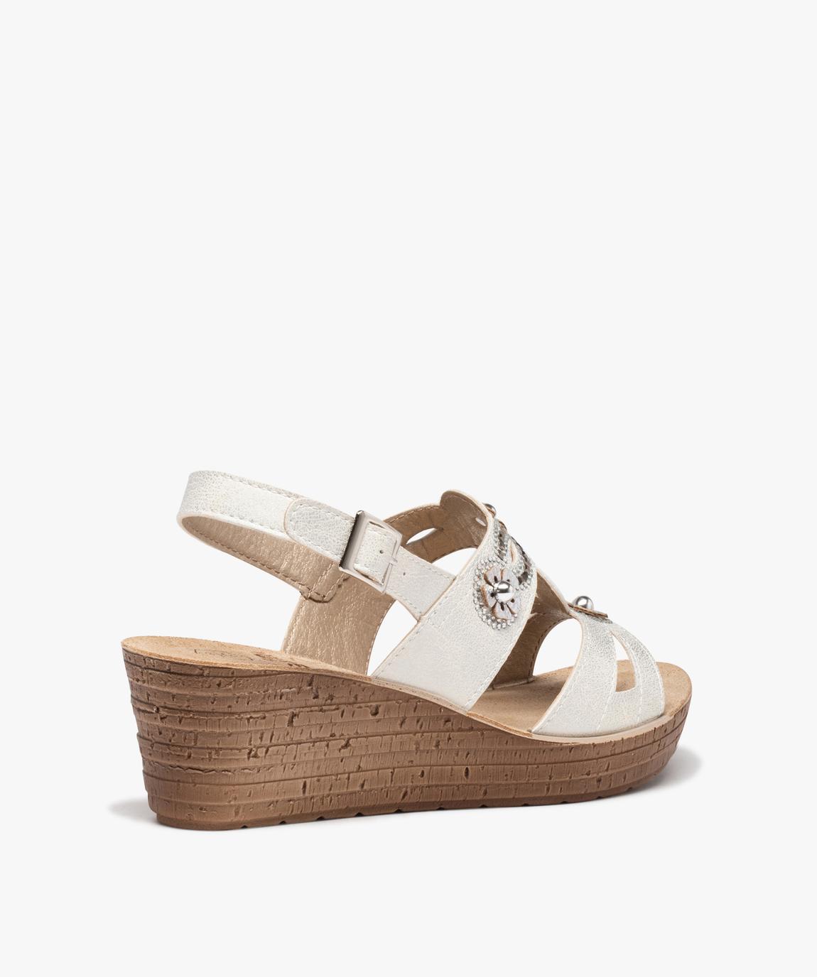Sandales Compensées Skemo - Strass Beiges - Taille 7 (femme) - Talon Moyen - Occasion