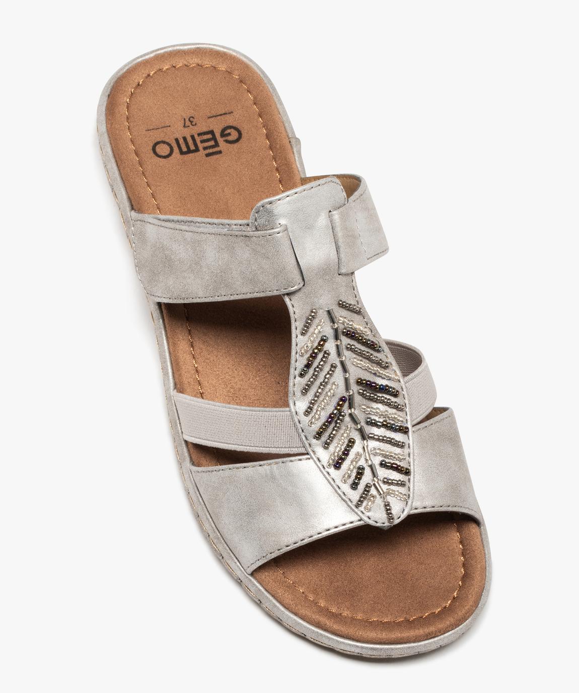 Sandales En Cuir À Pois Pour Femmes Avec Perles