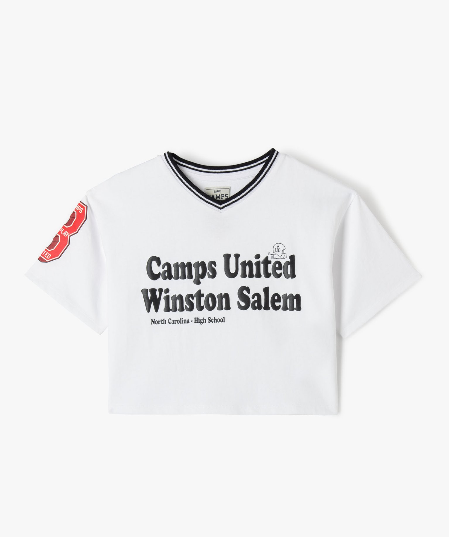 Tee-shirt manches courtes ample et court à col V fille - Camps United - 12 - blanc - CAMPS