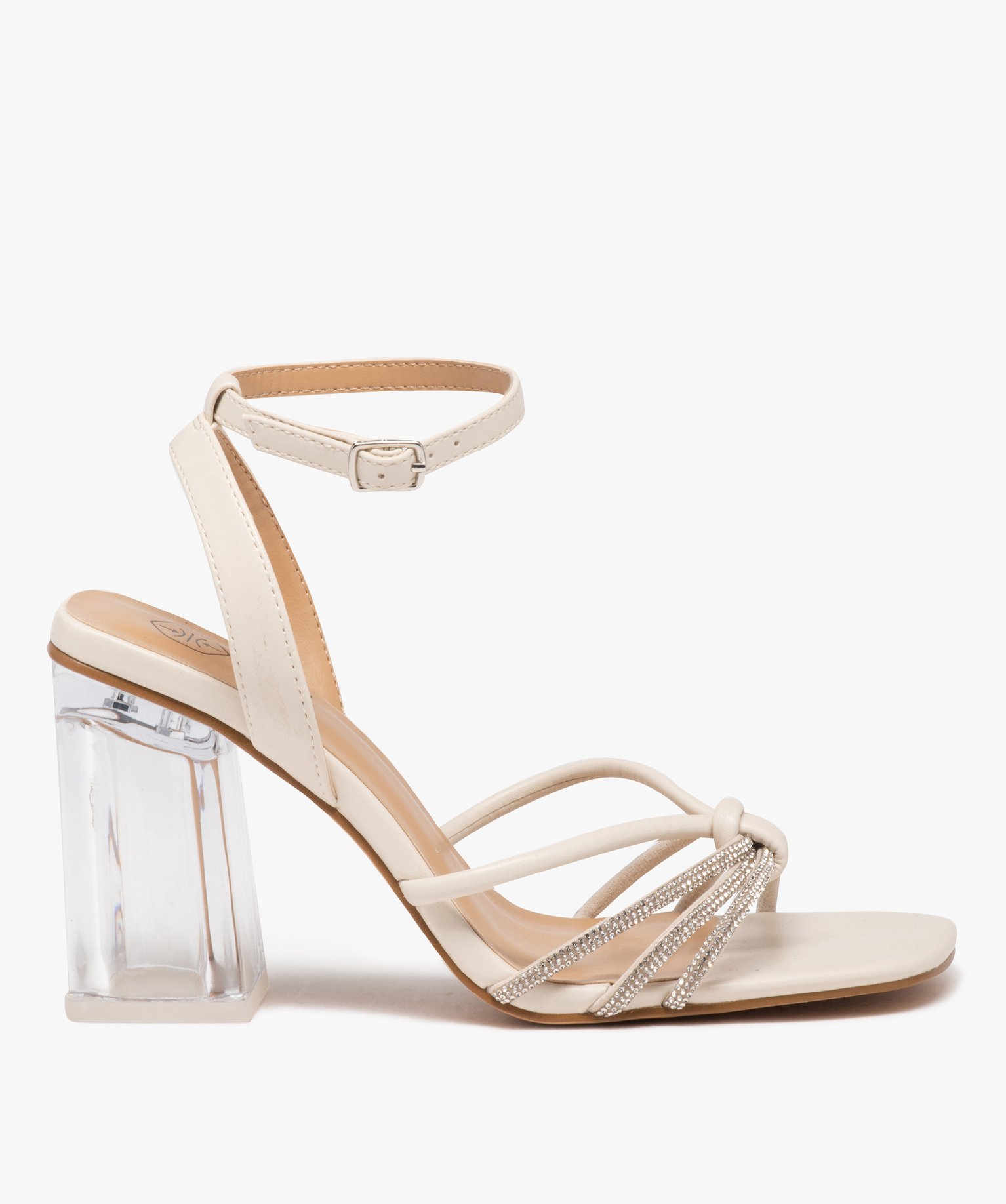 Sandales femme à talon flare transparent avec brides à strass  - 40 - beige - GEMO