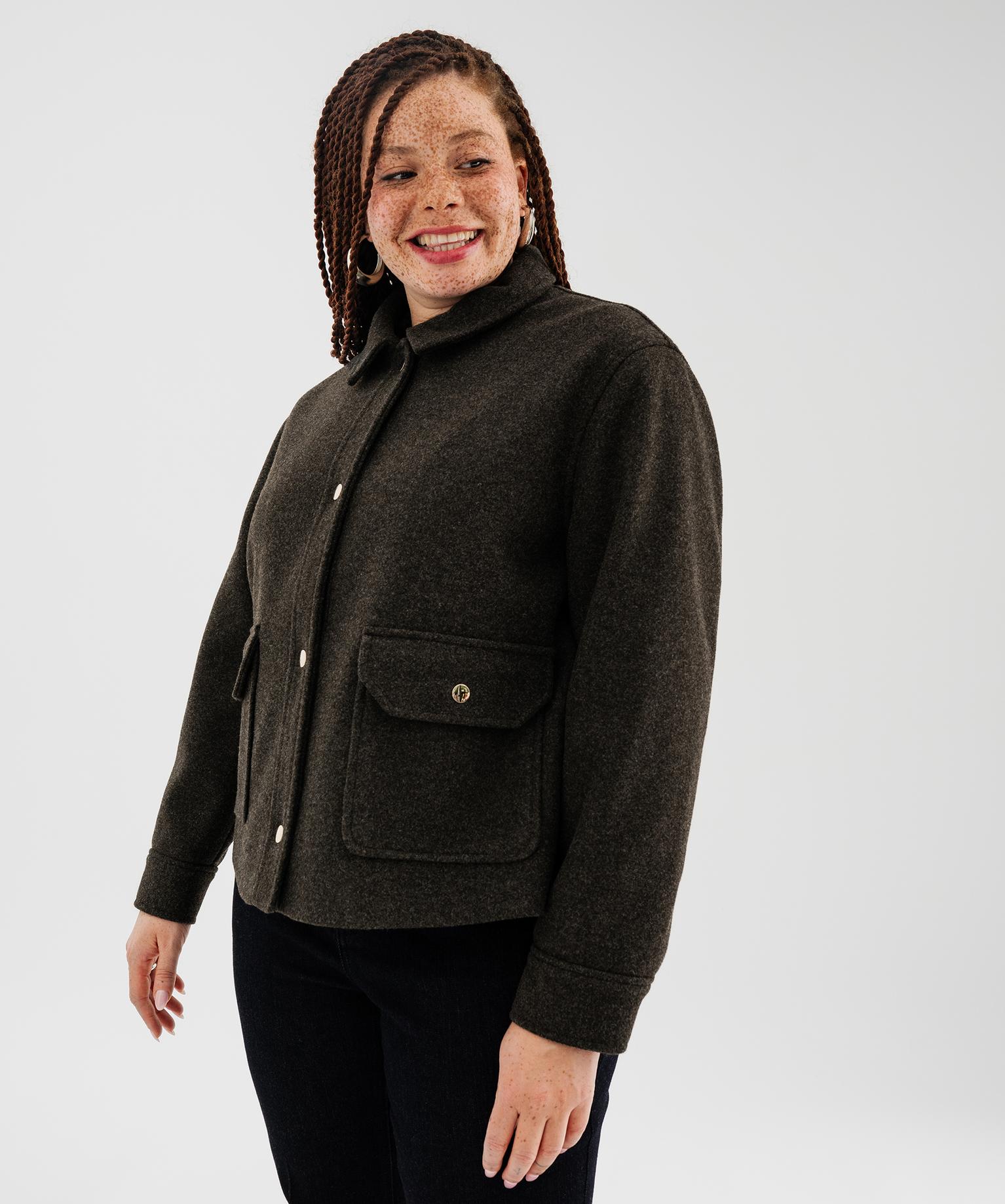 Manteau court aspect drap de laine à boutons-pression femme grande taille - GEMO Manteau court aspect drap de laine à boutons-pression femme grande taille - GEMO