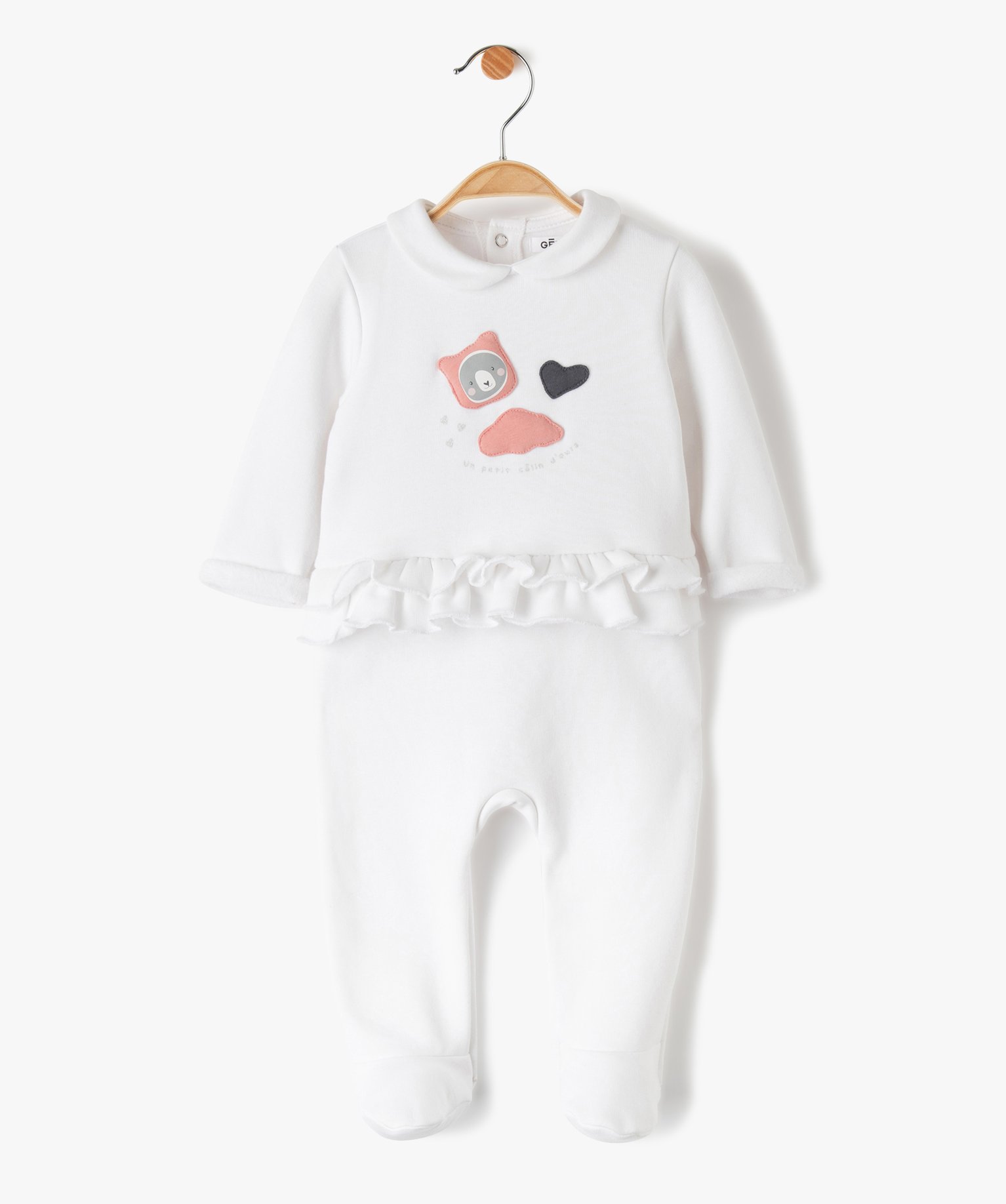 Pyjama bébé fille en velours avec décor ourson