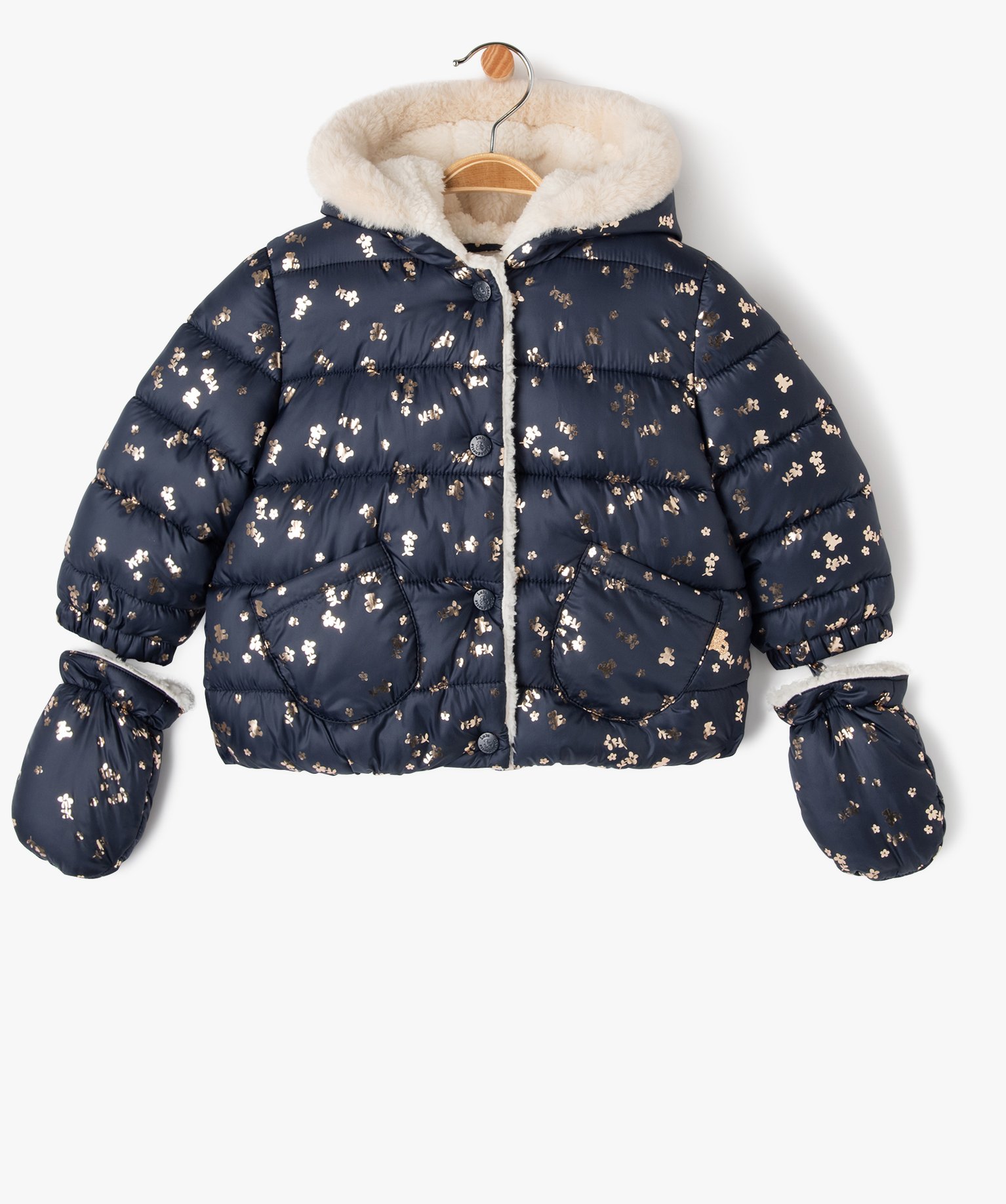 Blouson à capuche avec moufles bébé fille - LuluCastagnette - 18M - bleu fonce - LULUCASTAGNETTE