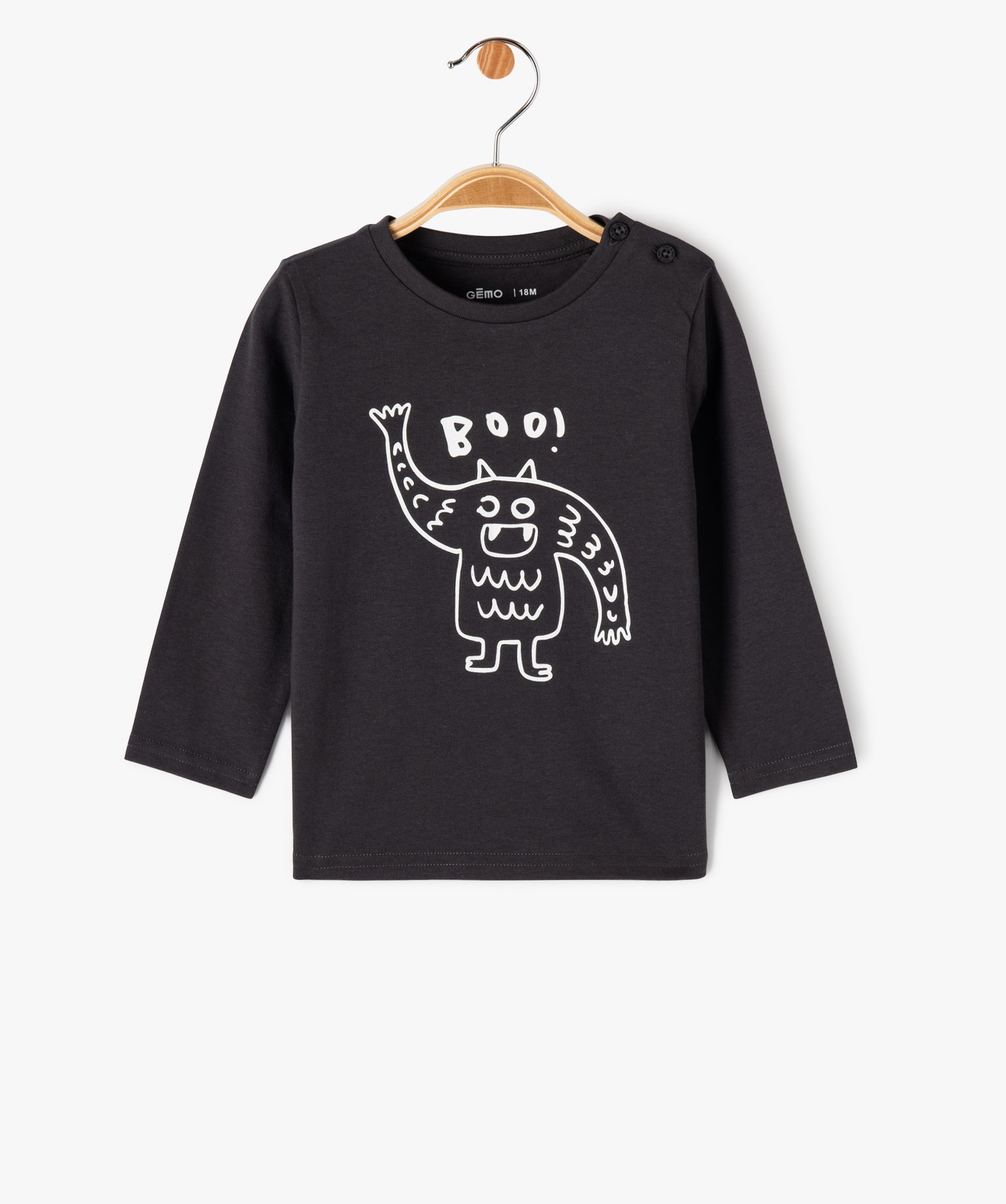 Tee-shirt à manches longues et message humoristique bébé garçon - 12M - noir - GEMO