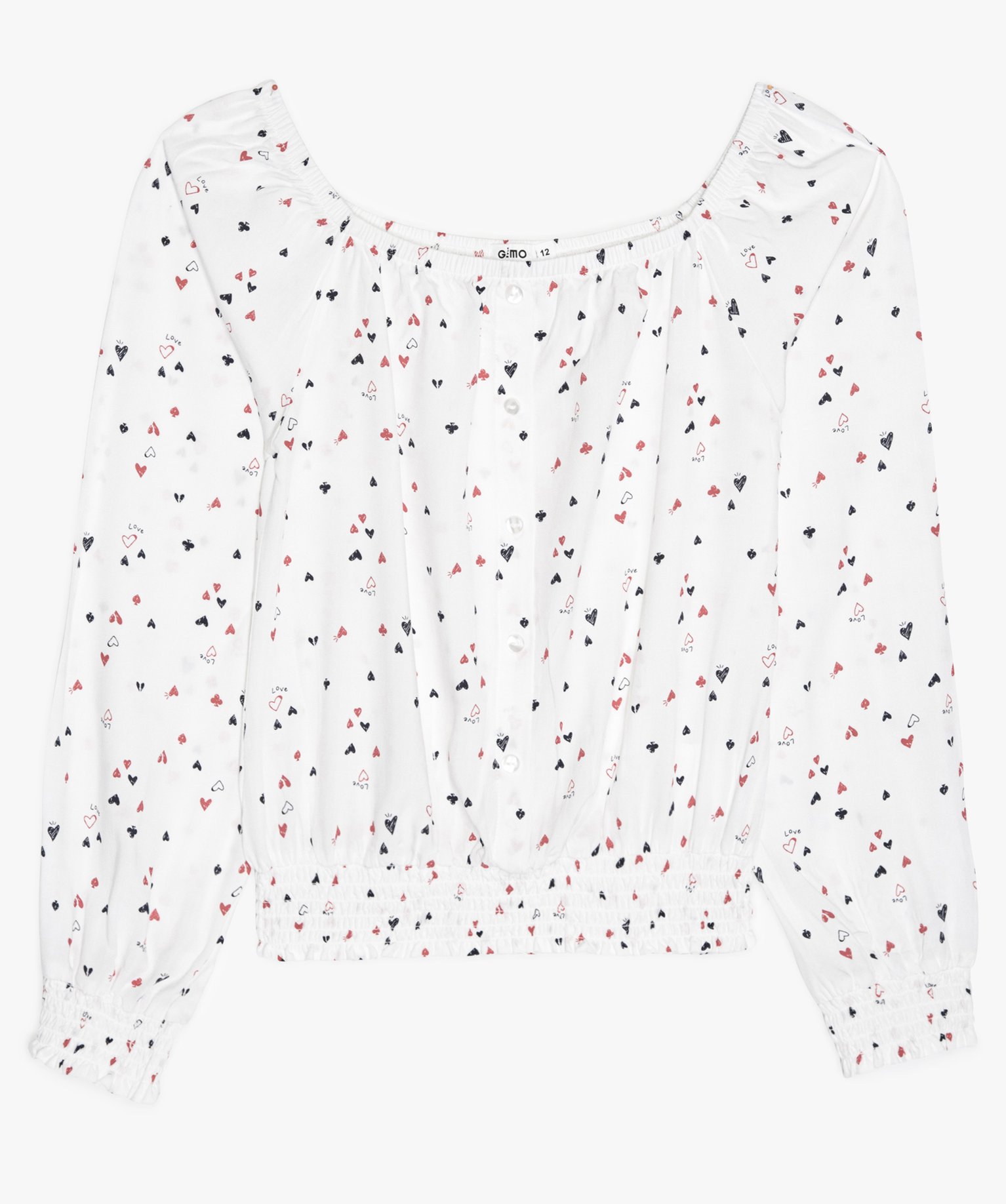 Blouse fille à motifs jeu de cartes avec bas smocké
