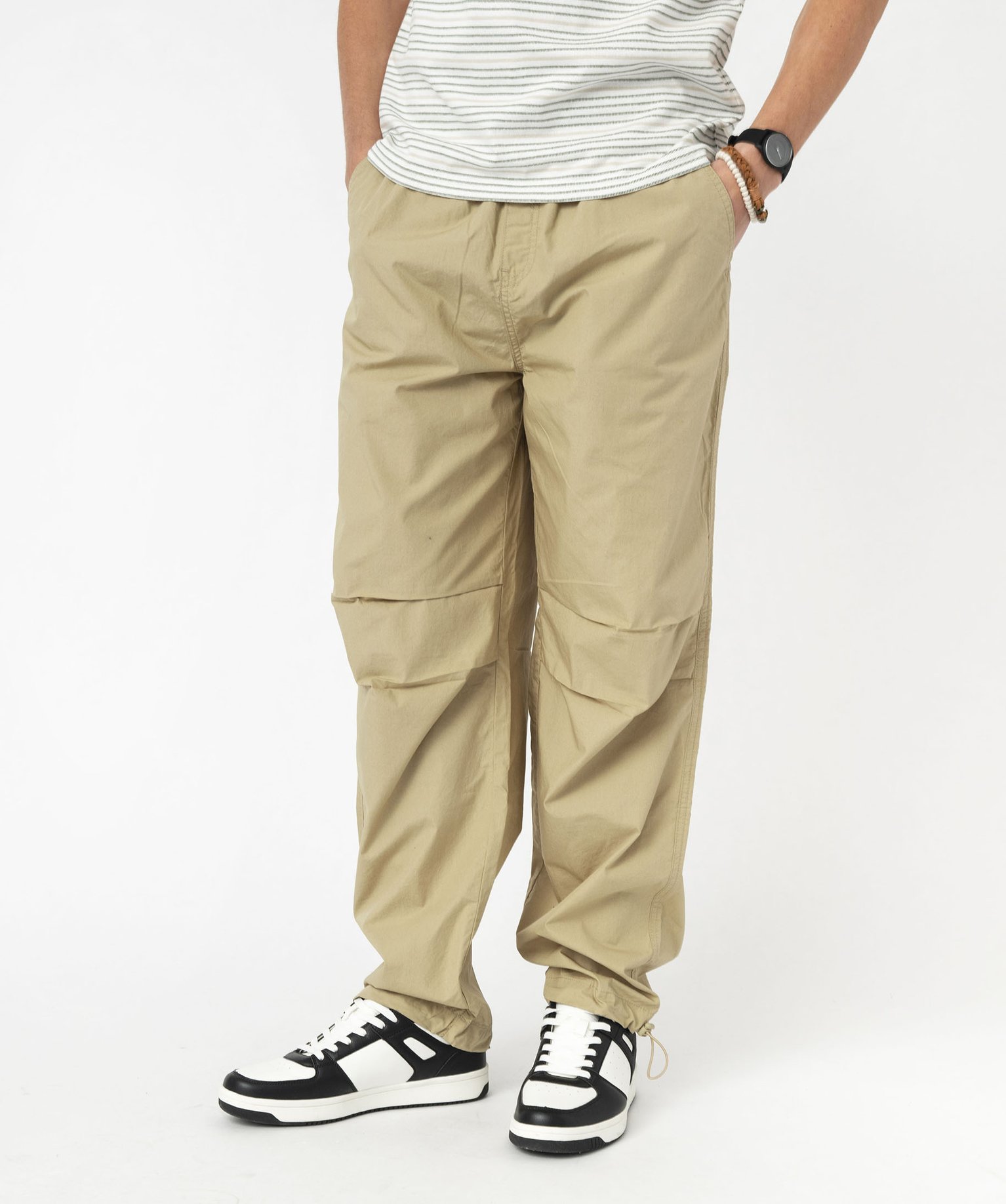 Pantalon parachute ajustable à la taille et aux chevilles homme - L - beige - GEMO