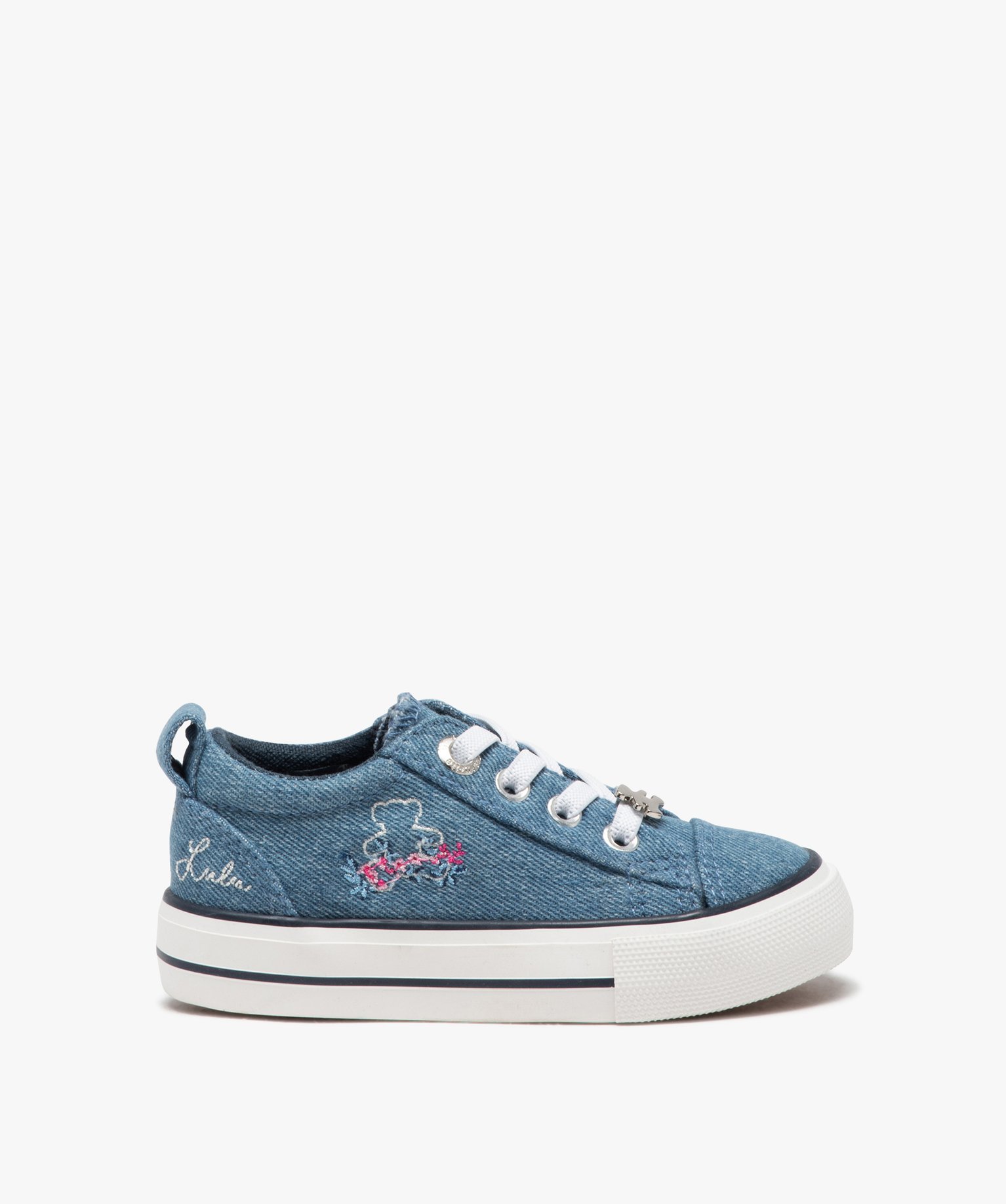 Baskets bébé fille en toile unie avec détails brodés - LuluCastagnette - 23 - denim - LULU CASTAGNETTE
