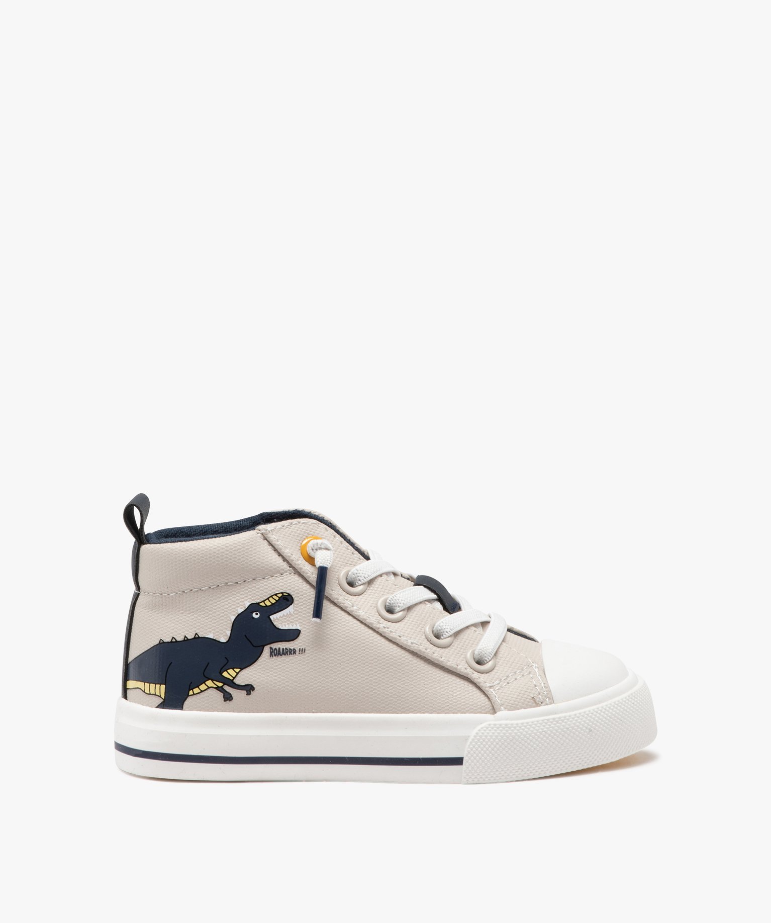 Baskets garçon en toile montante unies à lacets élastiques détail dinosaure - 30 - blanc - GEMO