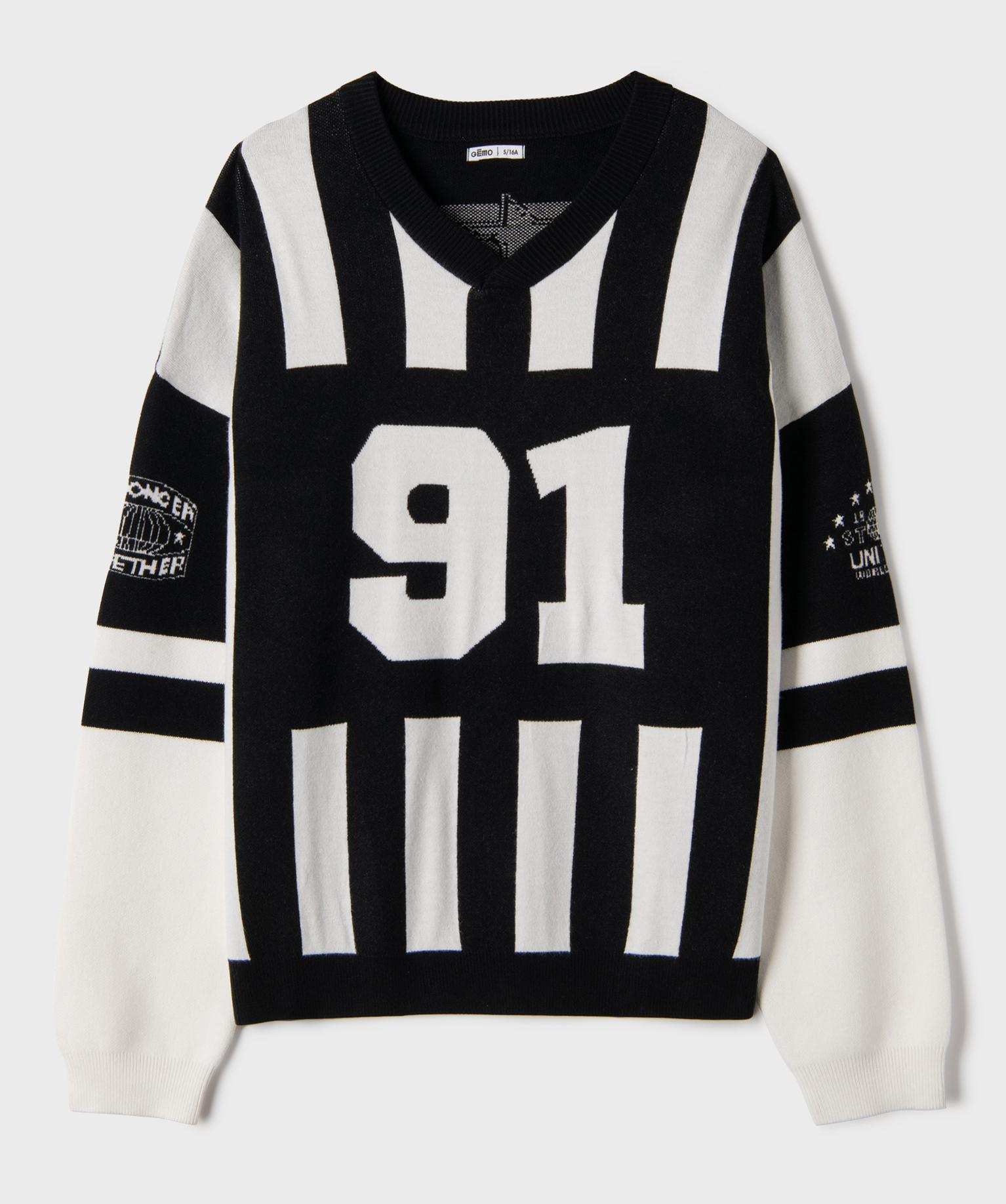 Pull imprimé à col v coupe oversize garçon - 14A/XS - noir standard - GEMO
