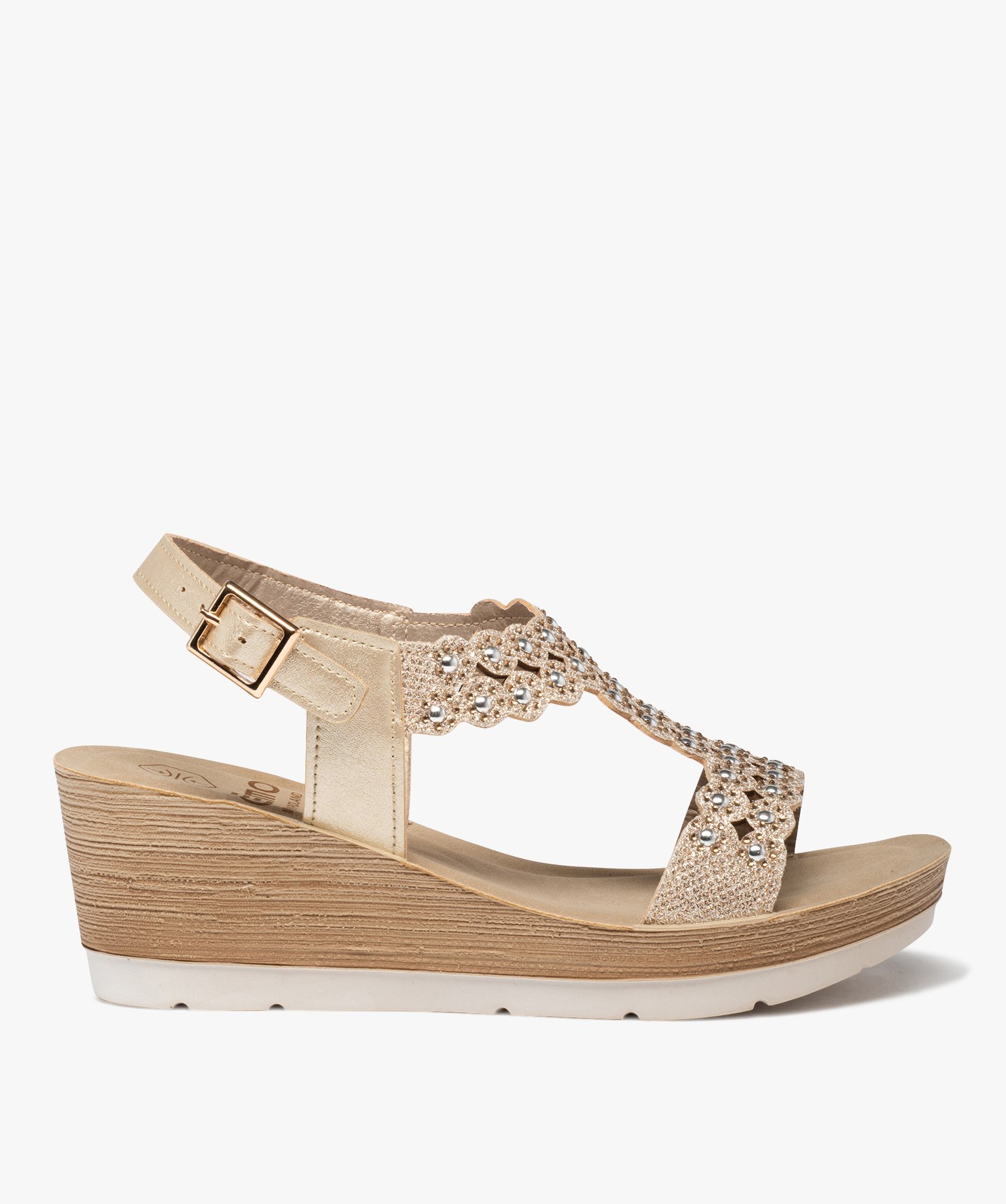 Sandales femme compensées ornées de strass et de perles - 39 - GEMO