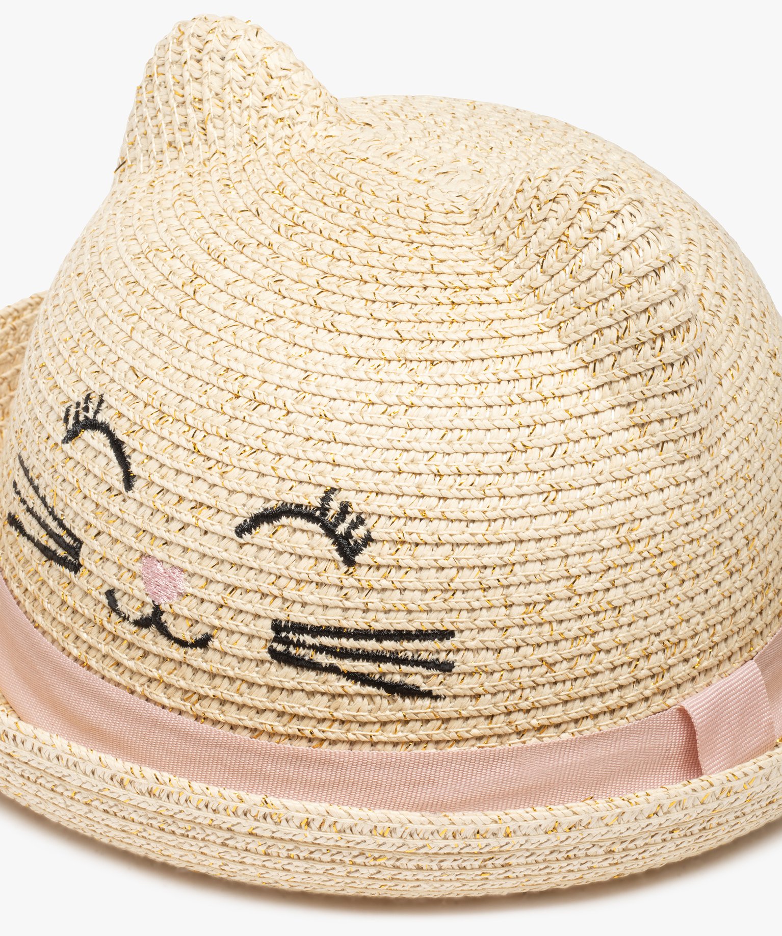 Chapeau B b Fille En Paille Avec Oreilles De Chat Beige Clair GEMO