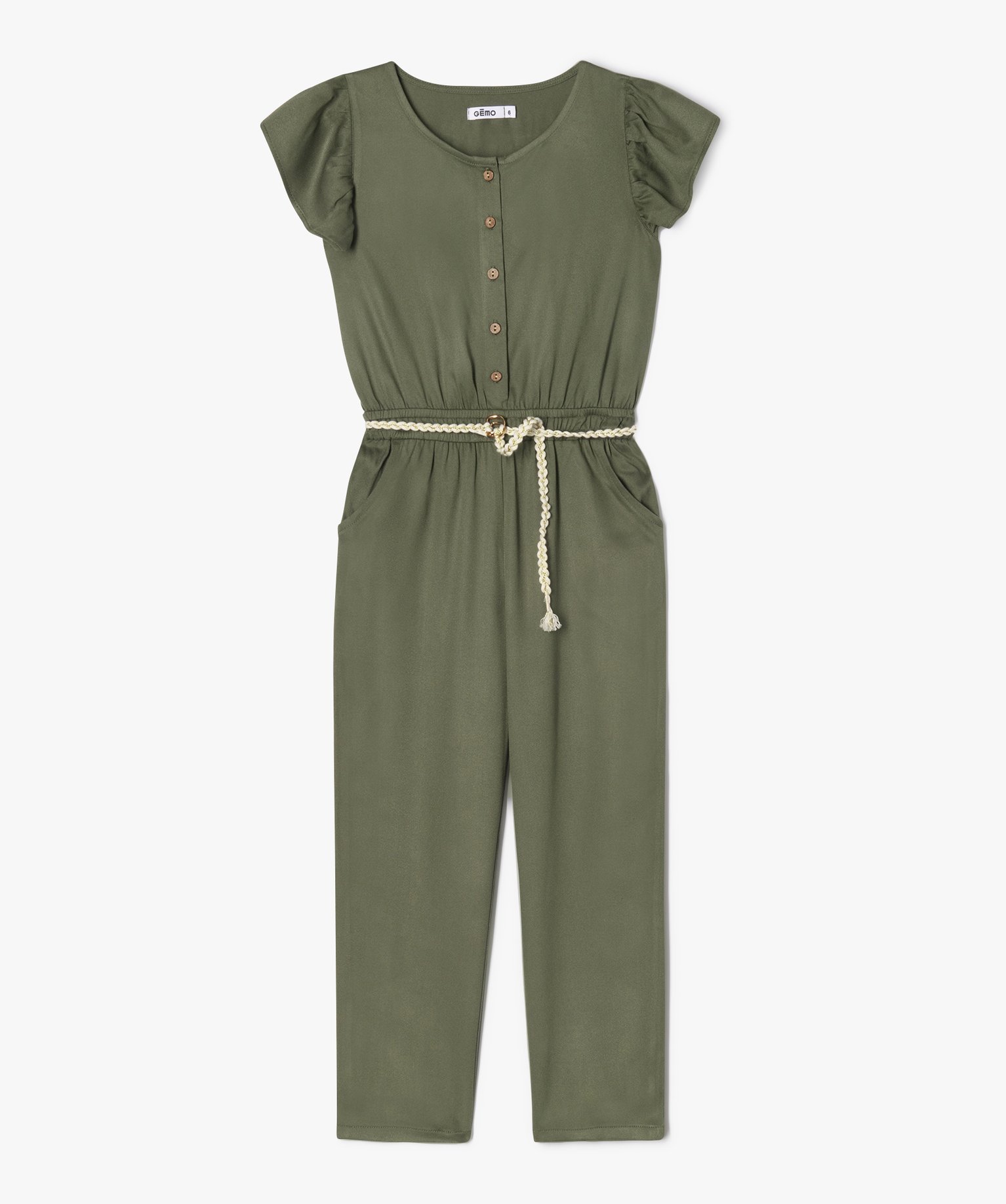 Combinaison pantalon fluide à manches volantées fille - 5 - kaki - GEMO
